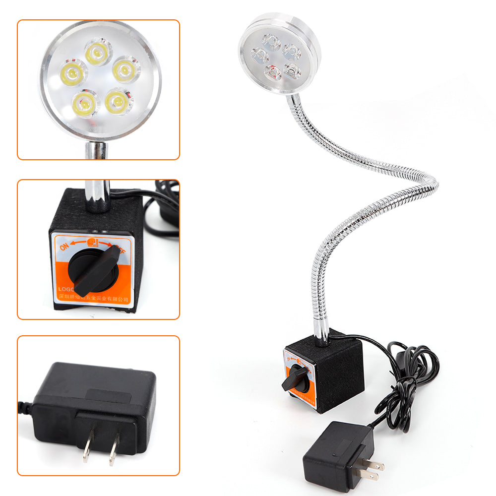 Lampada da lavoro con base magnetica a LED, Lampada magnetica a collo di cigno flessibile, 5 W