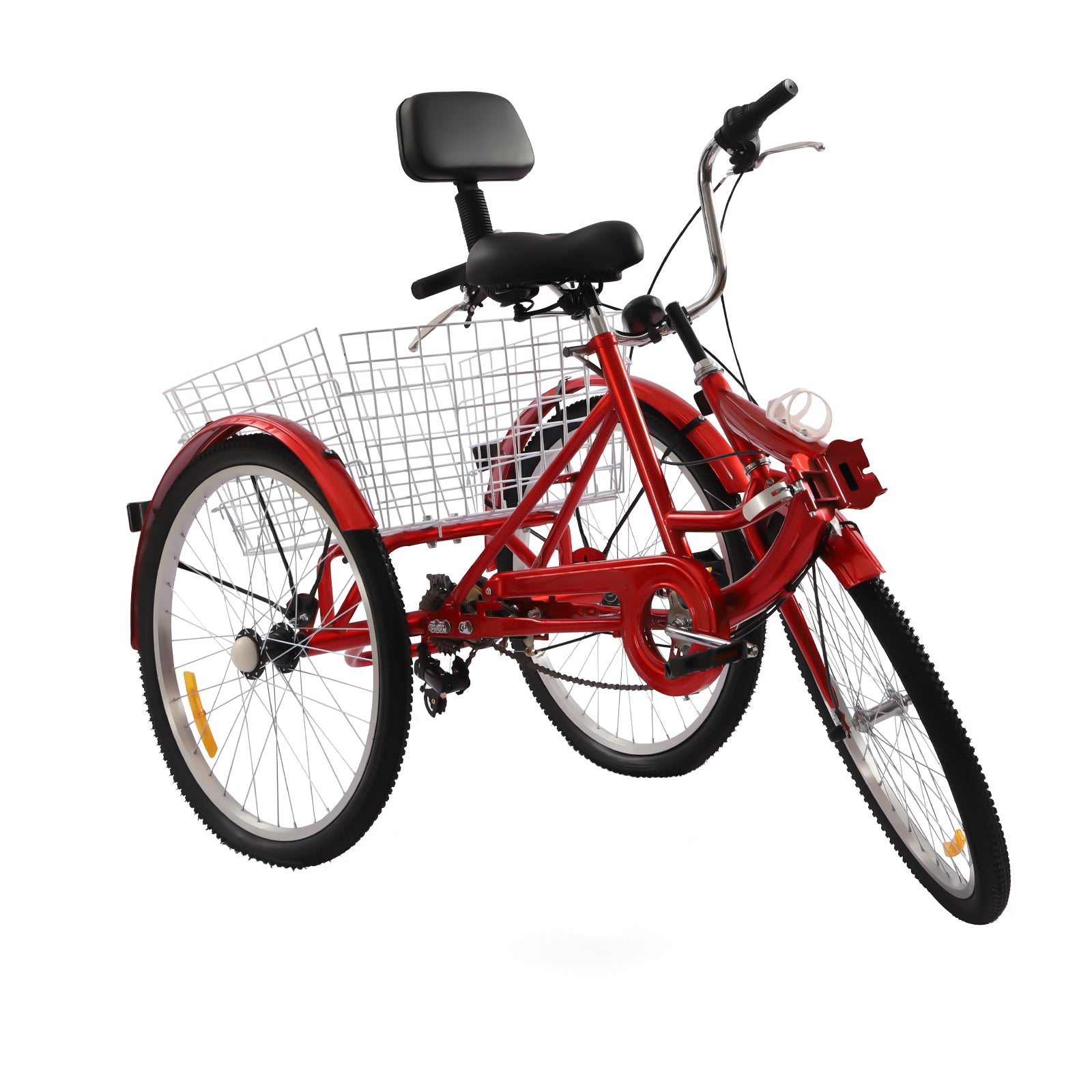 Triciciclo pieghevole da 24 pollici, velocità a 7 marce, con luci a LED e cestino, per adulti, triciclo pieghevole, 3 route, colore rosso
