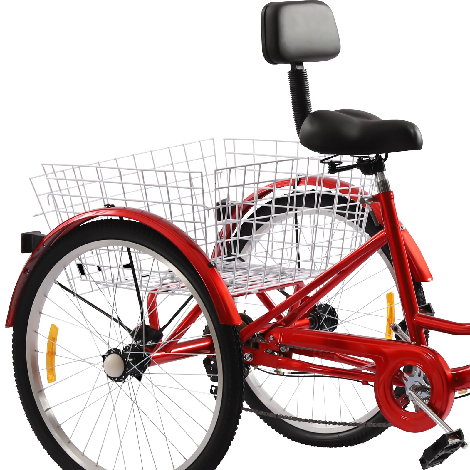 Triciciclo pieghevole da 24 pollici, velocità a 7 marce, con luci a LED e cestino, per adulti, triciclo pieghevole, 3 route, colore rosso