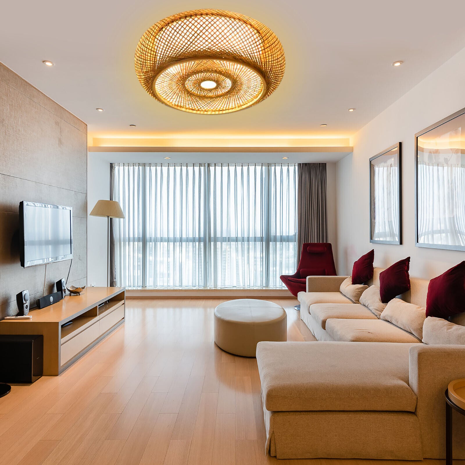 Lampada da soffitto in bambù da 50 cm con intreccio in legno lampada da soffitto per soggiorno lampada a sospensione