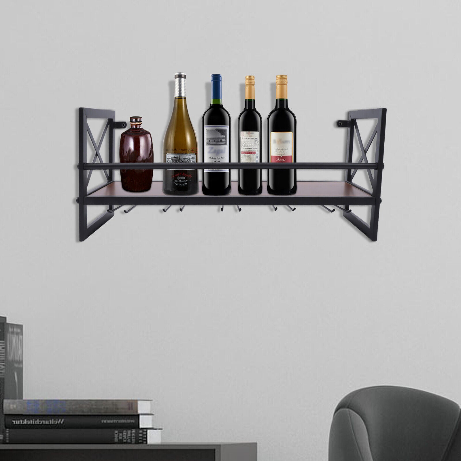 Scaffale per vino a parete Scaffale per bottiglie di vino a parete in metallo a 1 livello
