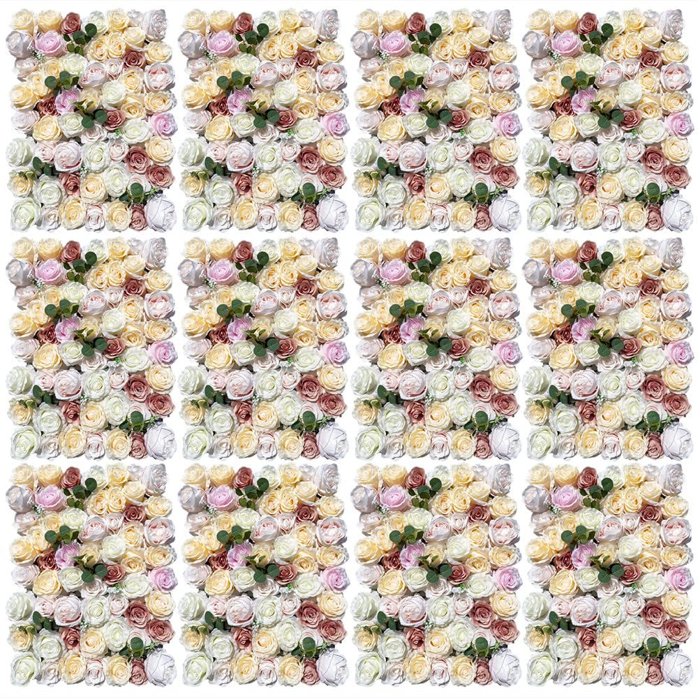  12 pannelli da parete di fiori artificiali, per decorazione di nozze, decorazione per feste