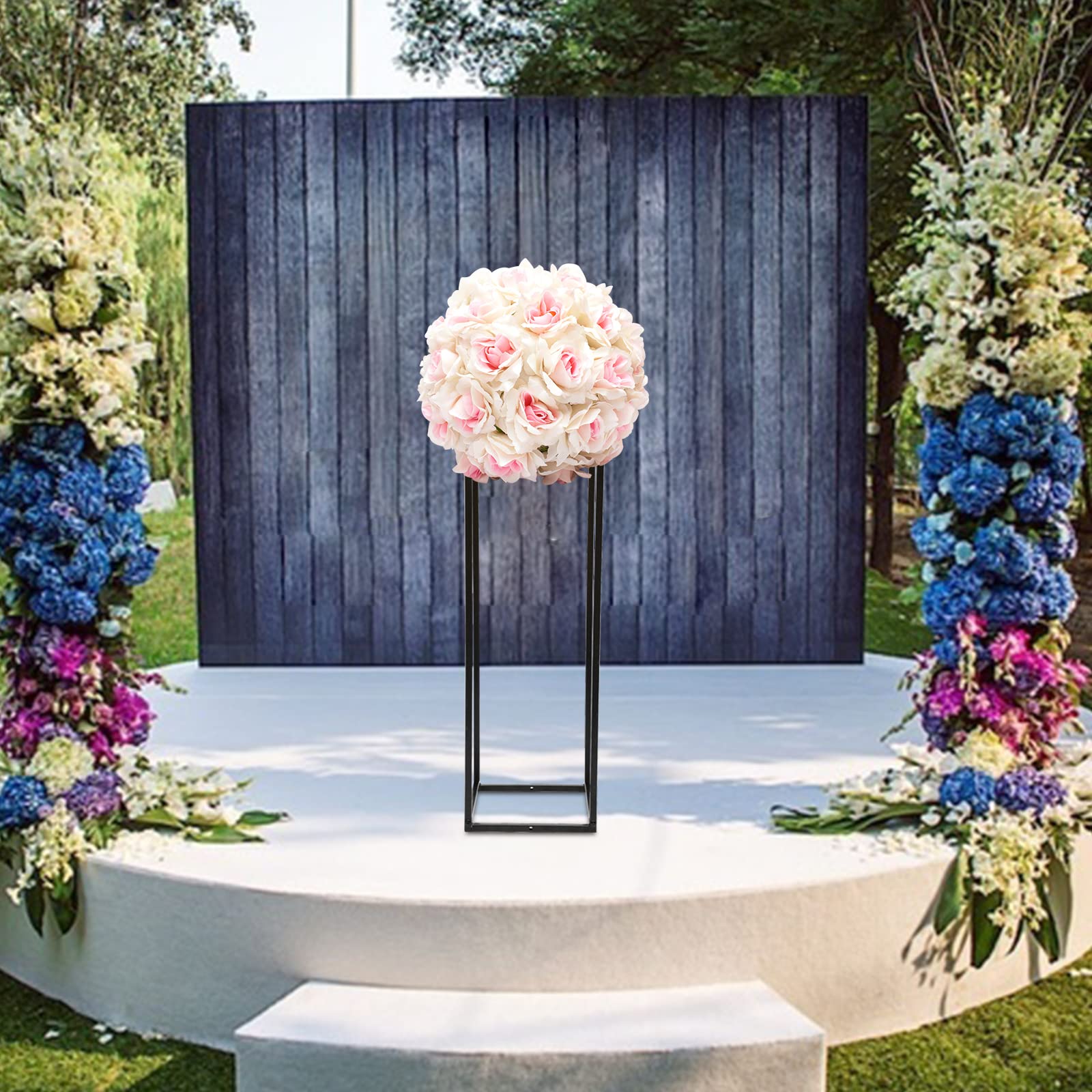 Elegante supporto per fiori in ferro nero 25x25x75 cm, portafiori per matrimoni con struttura in metallo vasi decorativi