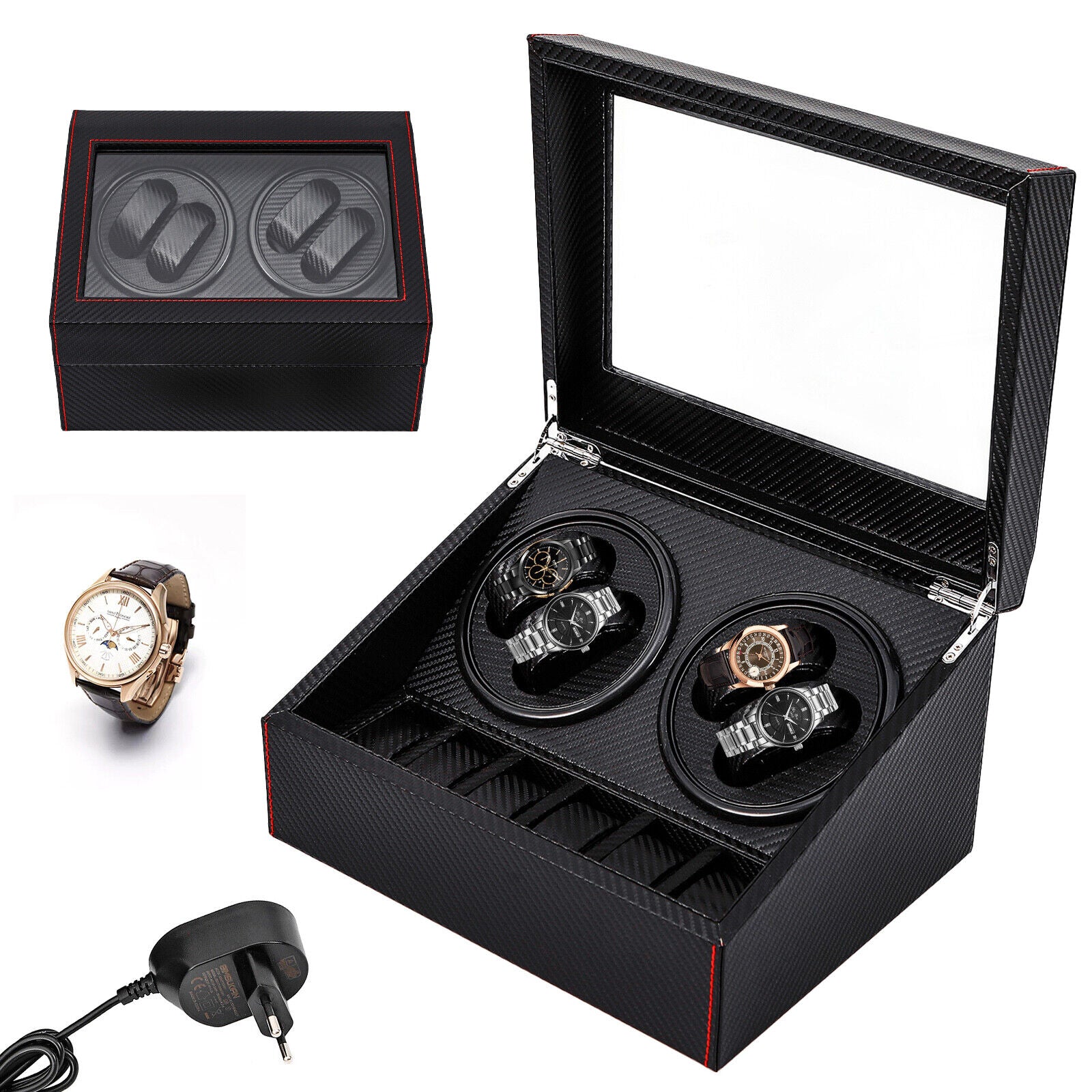 Caricatore per orologi 4+6 Caricatore automatico in fibra di carbonio Scatola per orologi nero