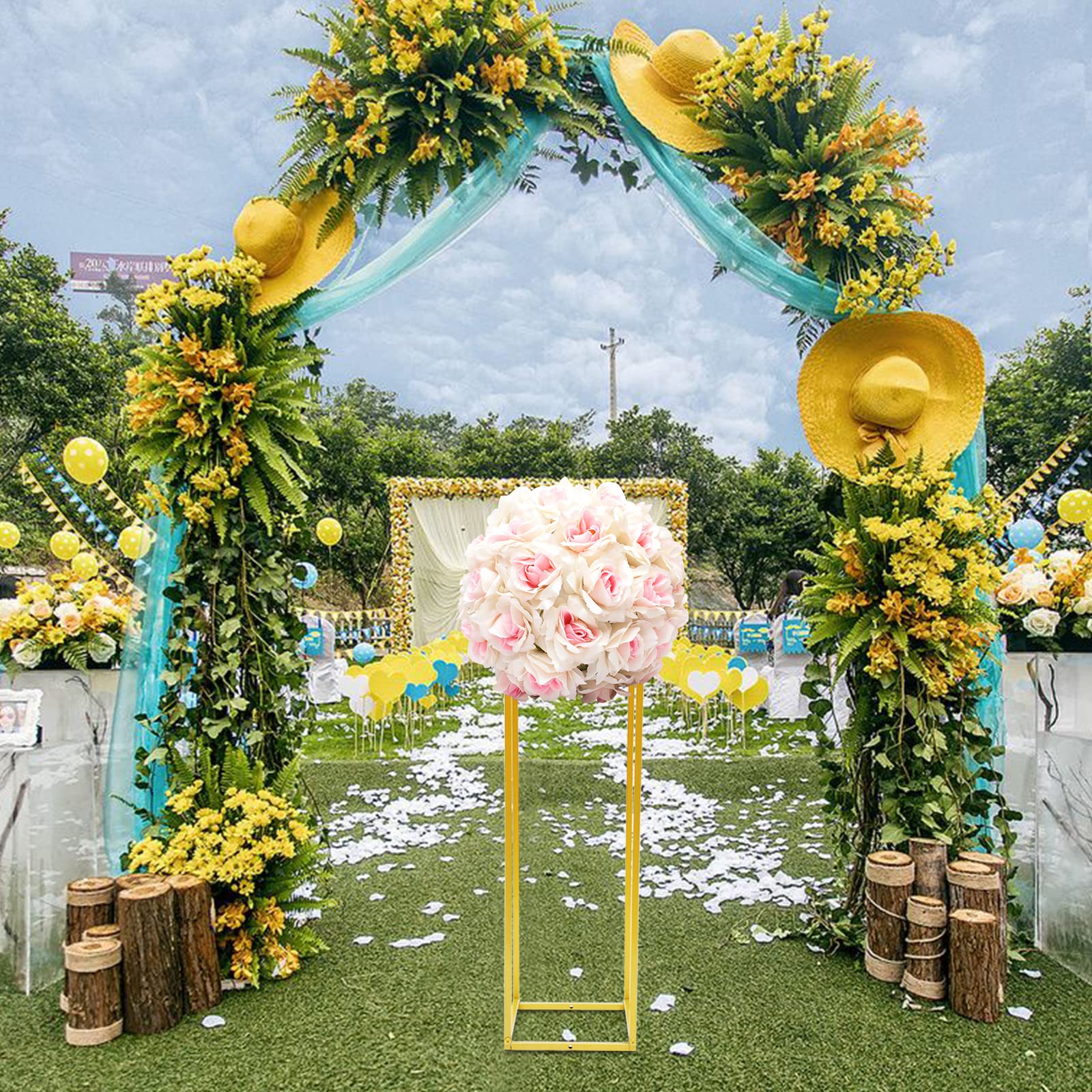 Elegante supporto per fiori in ferro oro 25x25x75 cm, portafiori per matrimoni con struttura in metallo vasi decorativi