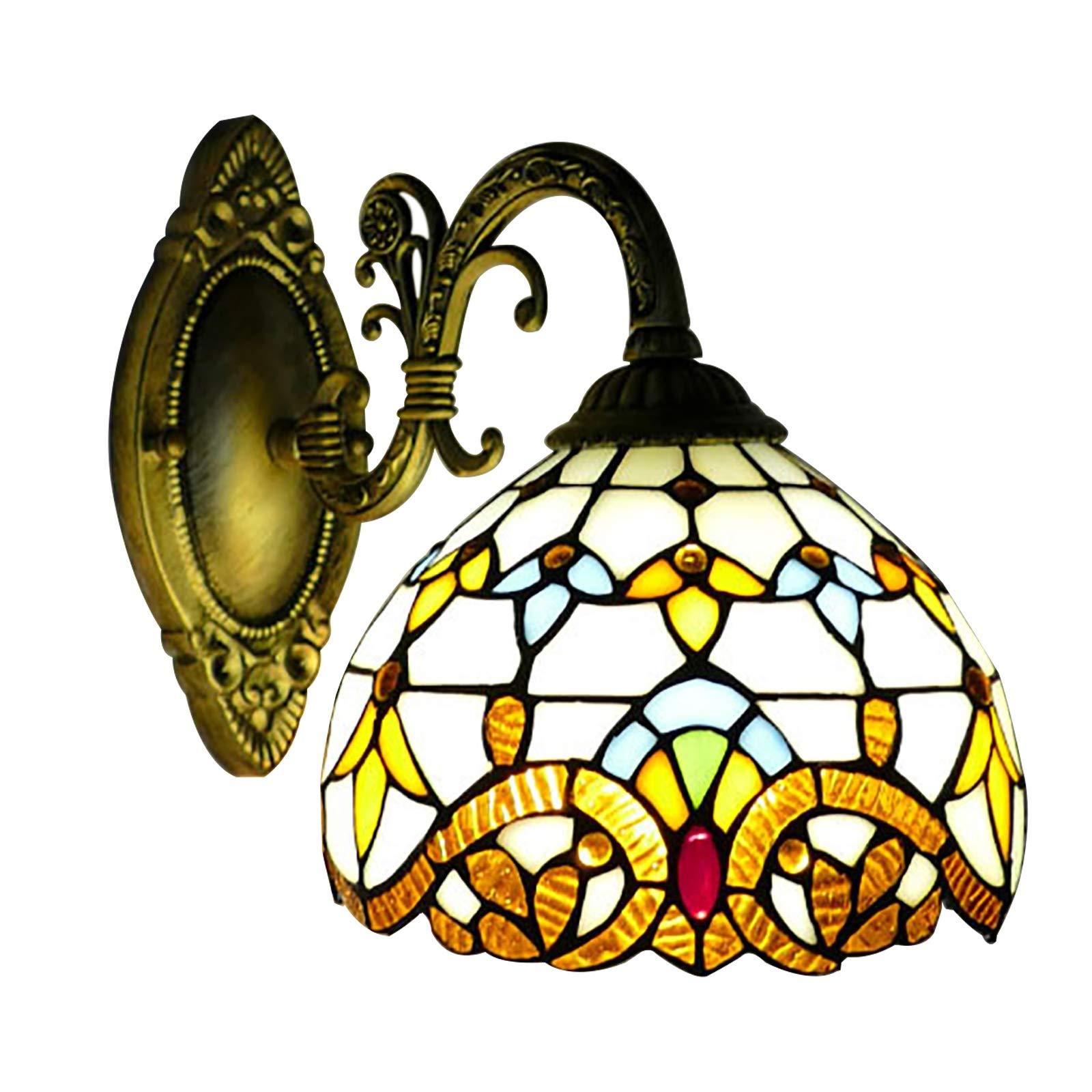 Lampada da parete Tiffany, E27, paralume vintage in vetro colorato, rustico, lampada da parete, lampada da comodino