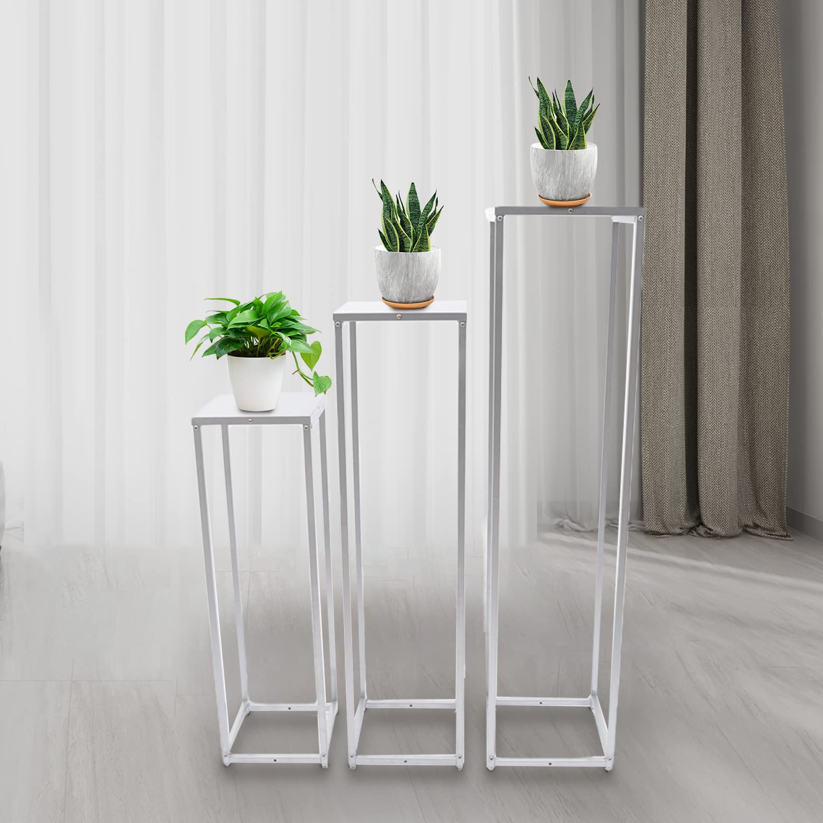 Supporto per piante in metallo argento 3 pezzi Supporto per fiori Colonna a forma di cubo, facile da montare e smontare