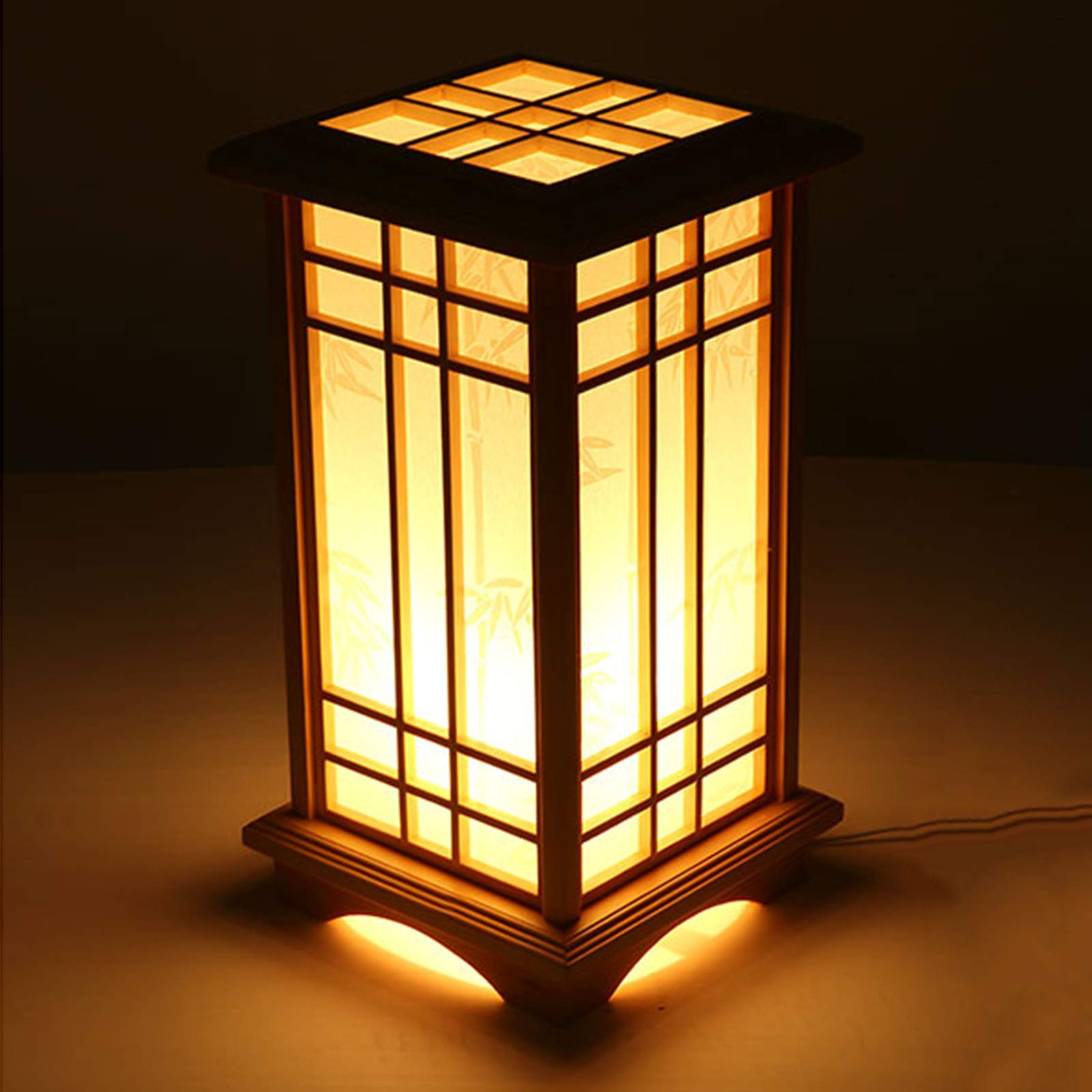 Lampada da tavolo di pino creativo di stile cinese, lampada calda da letto, da terra 