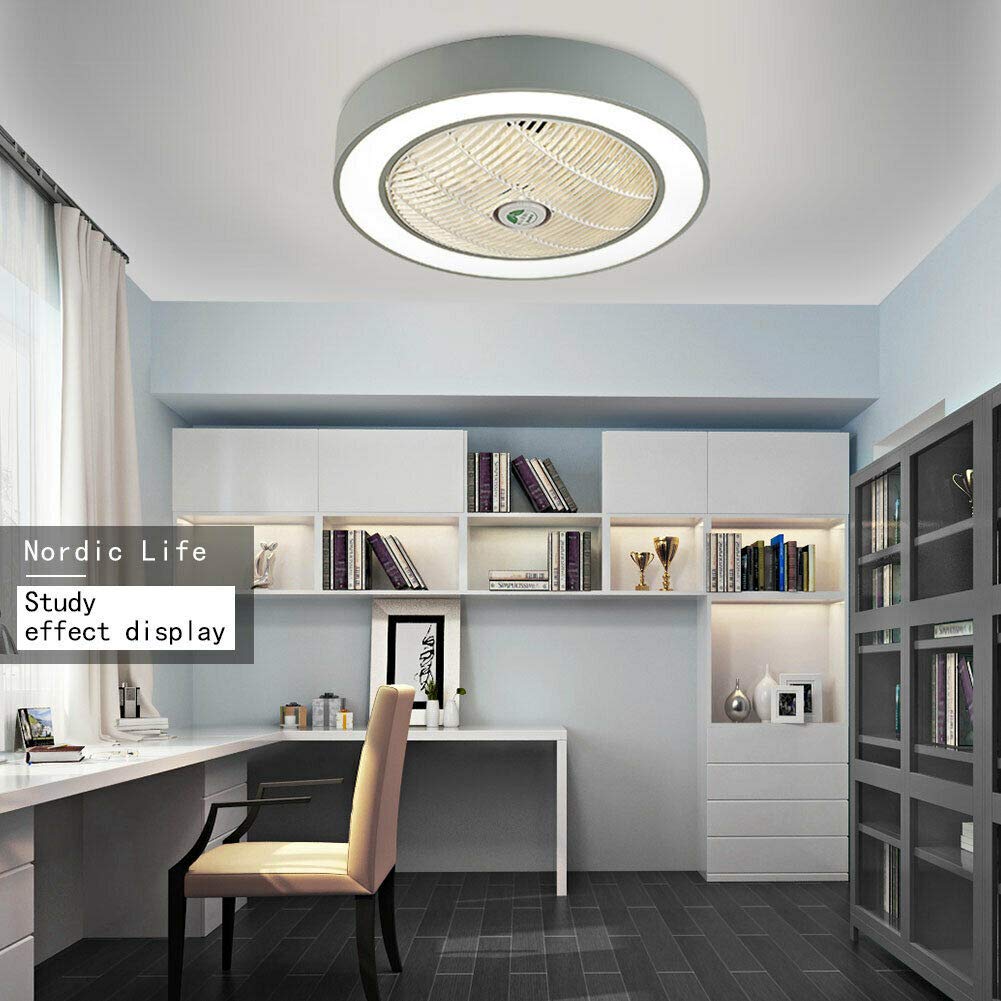 Ventilatore da soffitto a LED, dimmerabile, con illuminazione e telecomando, grigio, per camera da letto, soggiorno, cucina, letto a castello