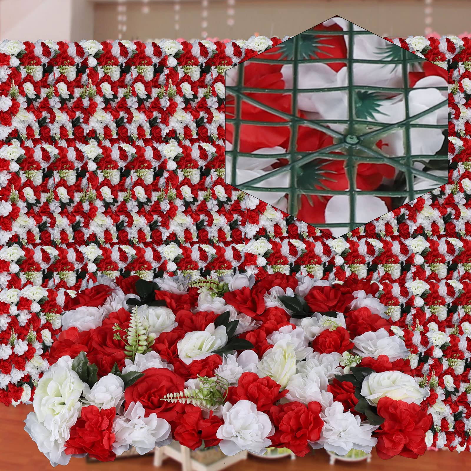 Fiori artificiali Fiori di seta Grande dalia rossa + Rosa + Foglia Muro di fiori di rose da parete per la decorazione di nozze del giardino di casa