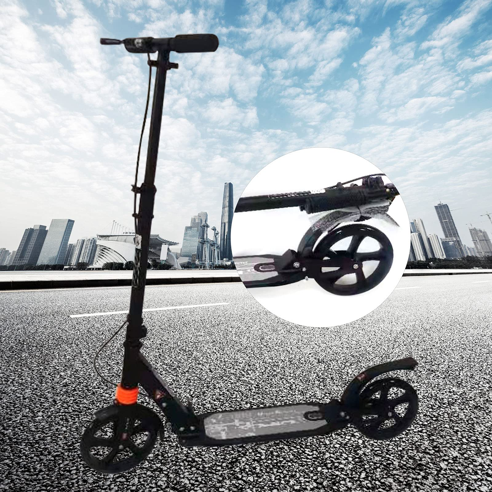 Scooter cittadino pieghevole, scooter a pedali con grande ruota e freno a disco