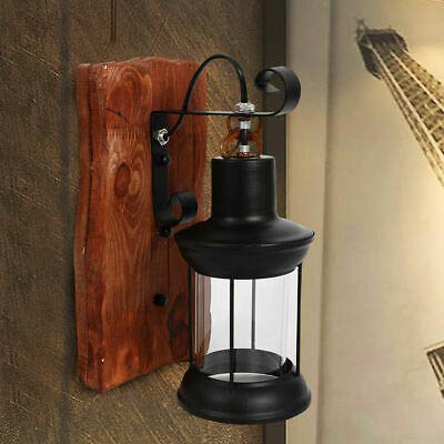 Lampada da parete in legno retrò, Lampada da parete, Lanterna industriale per sala da pranzo 220V