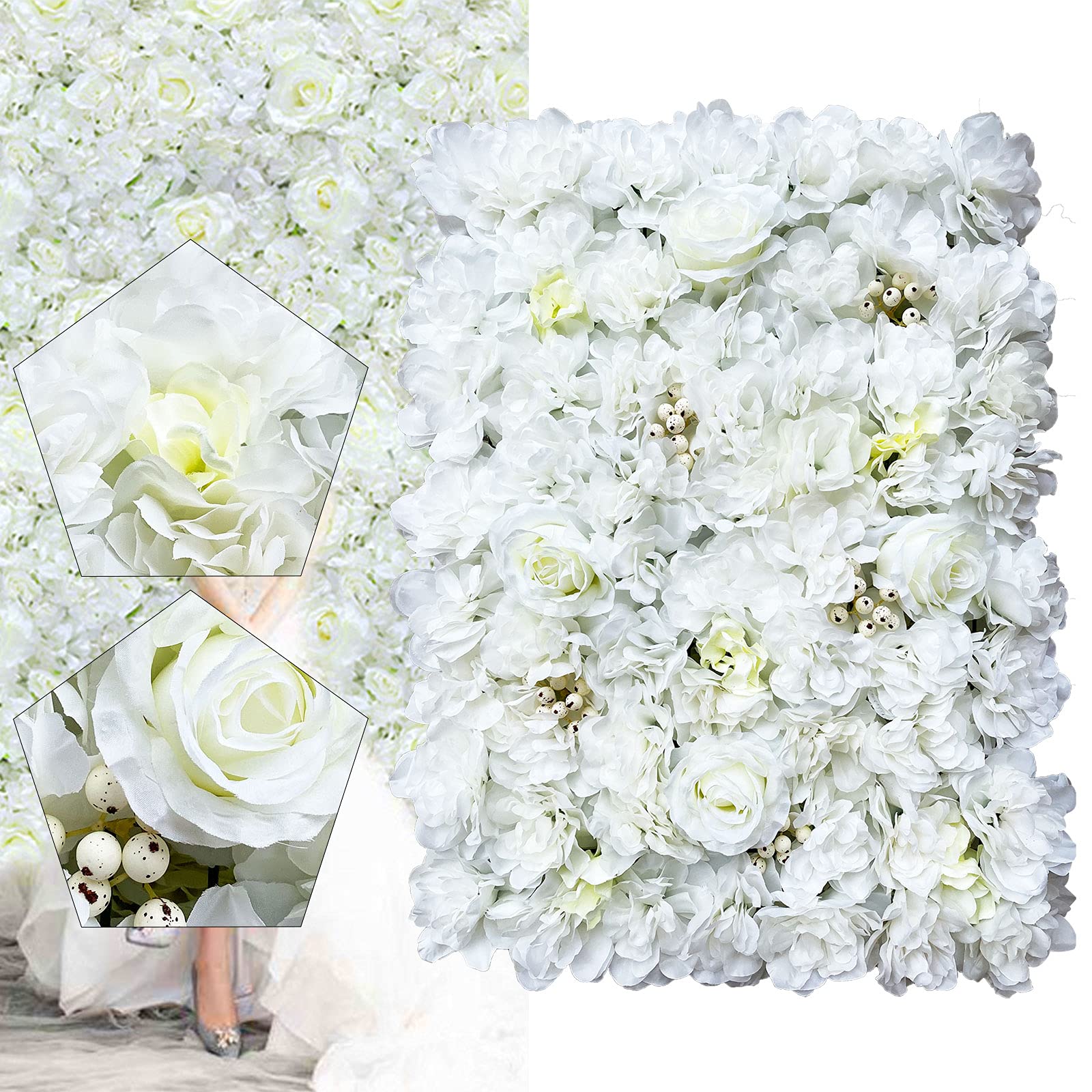  12 pannelli da parete romantici con fiori artificiali, 60 x 40 cm