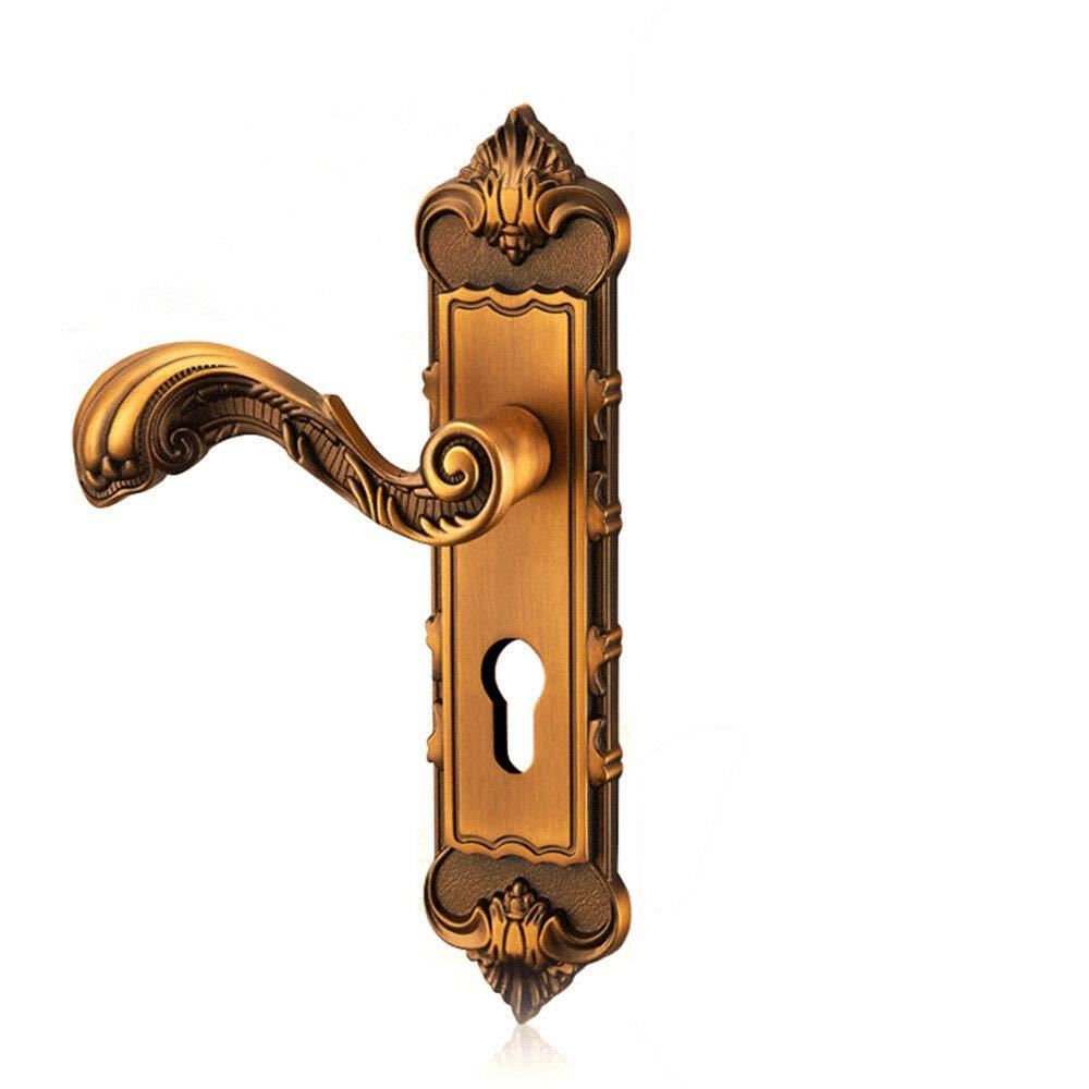 Maniglia per porta vintage con 3 chiavi, in lega di zinco europeo, universale, per porte da 35 a 45 mm di spessore per porta interna, bronzo giallo