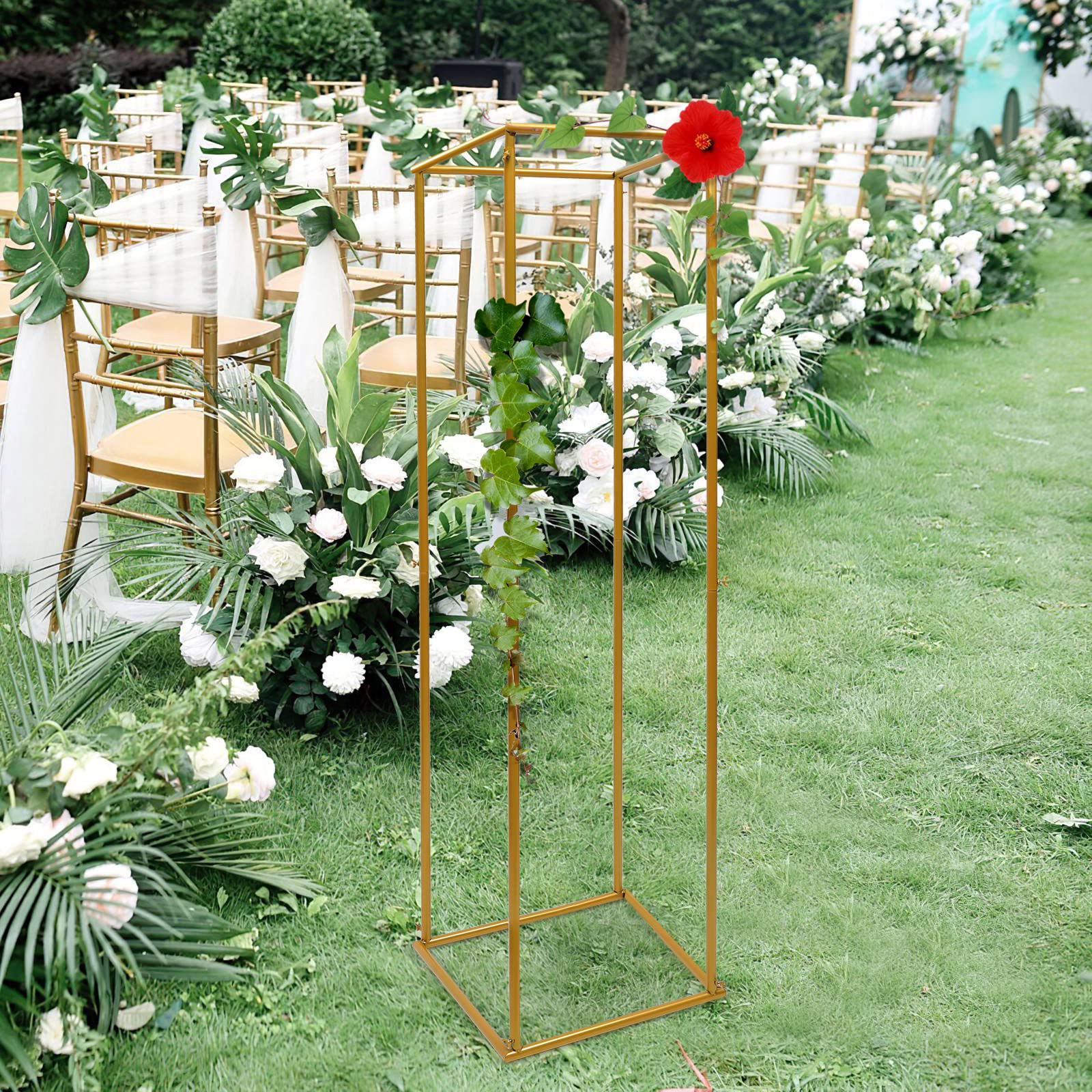 Supporto per fiori Supporto per piante in metallo dorato Colonna per fiori Colonna alta a forma di cubo