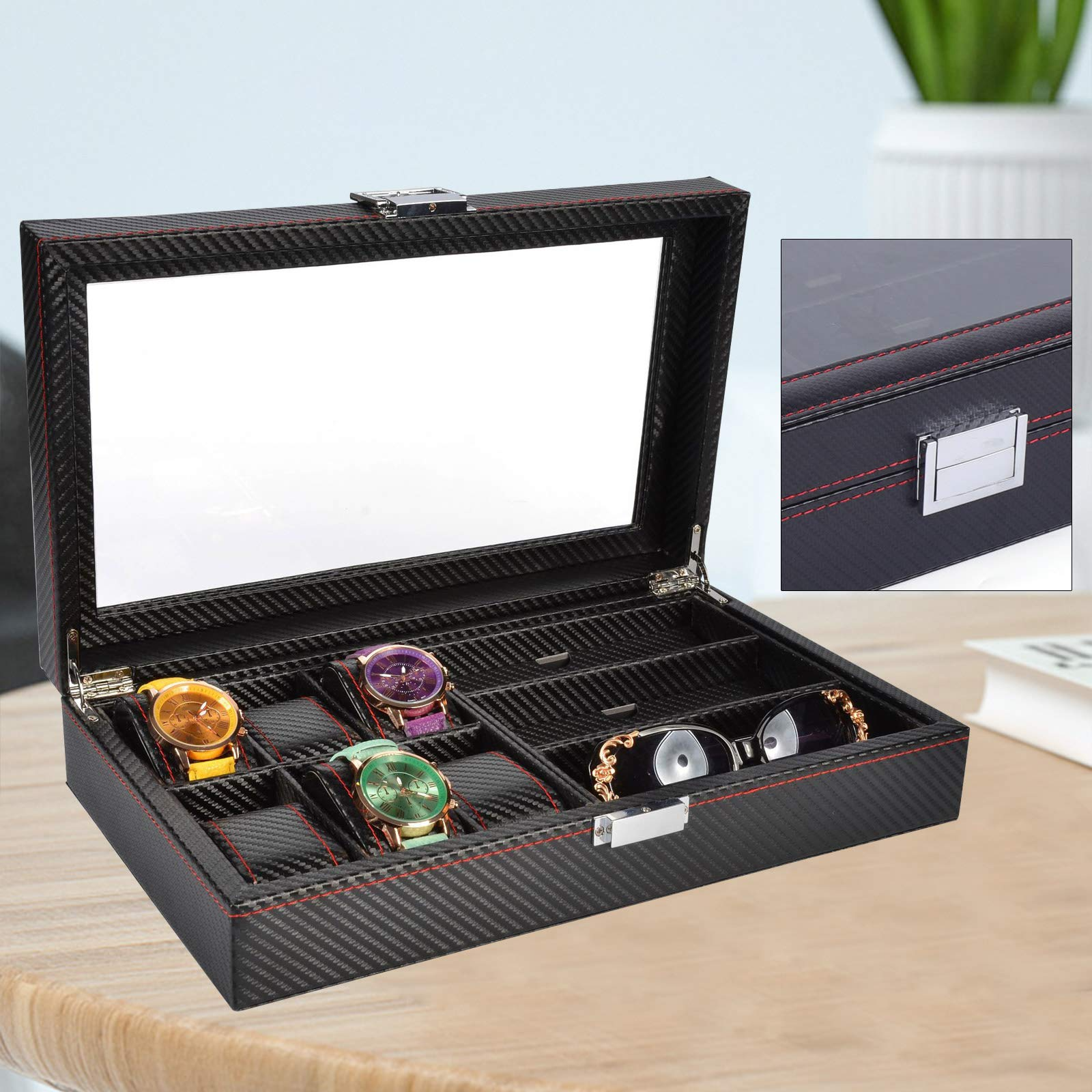 6 scatole di orologi in pelle nera scatole di gioielli e 3 scatole per occhiali