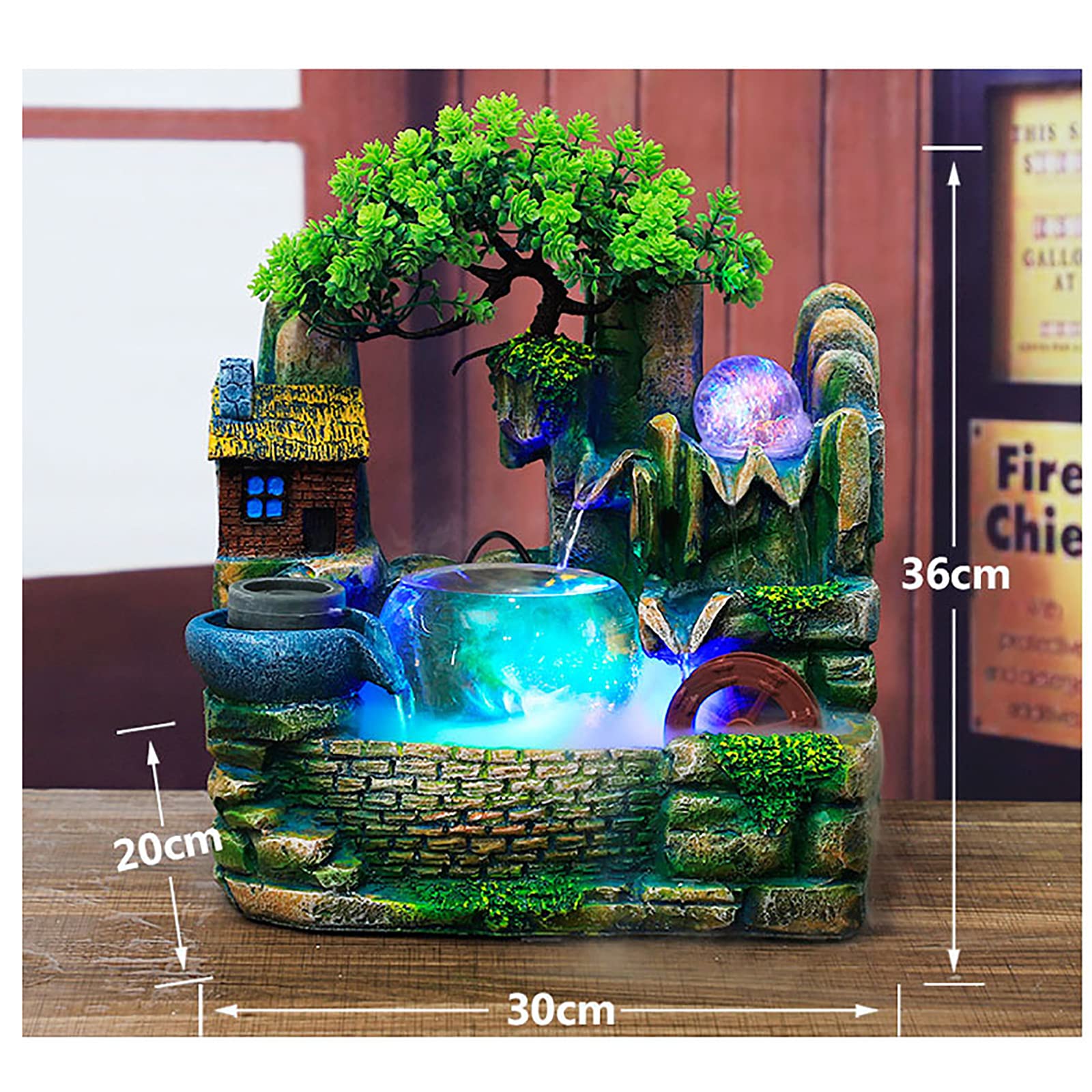 Fontana per interni con umidificatore Fontana da tavolo in poliresina con cascata decorativa per laghetto con giochi d'acqua