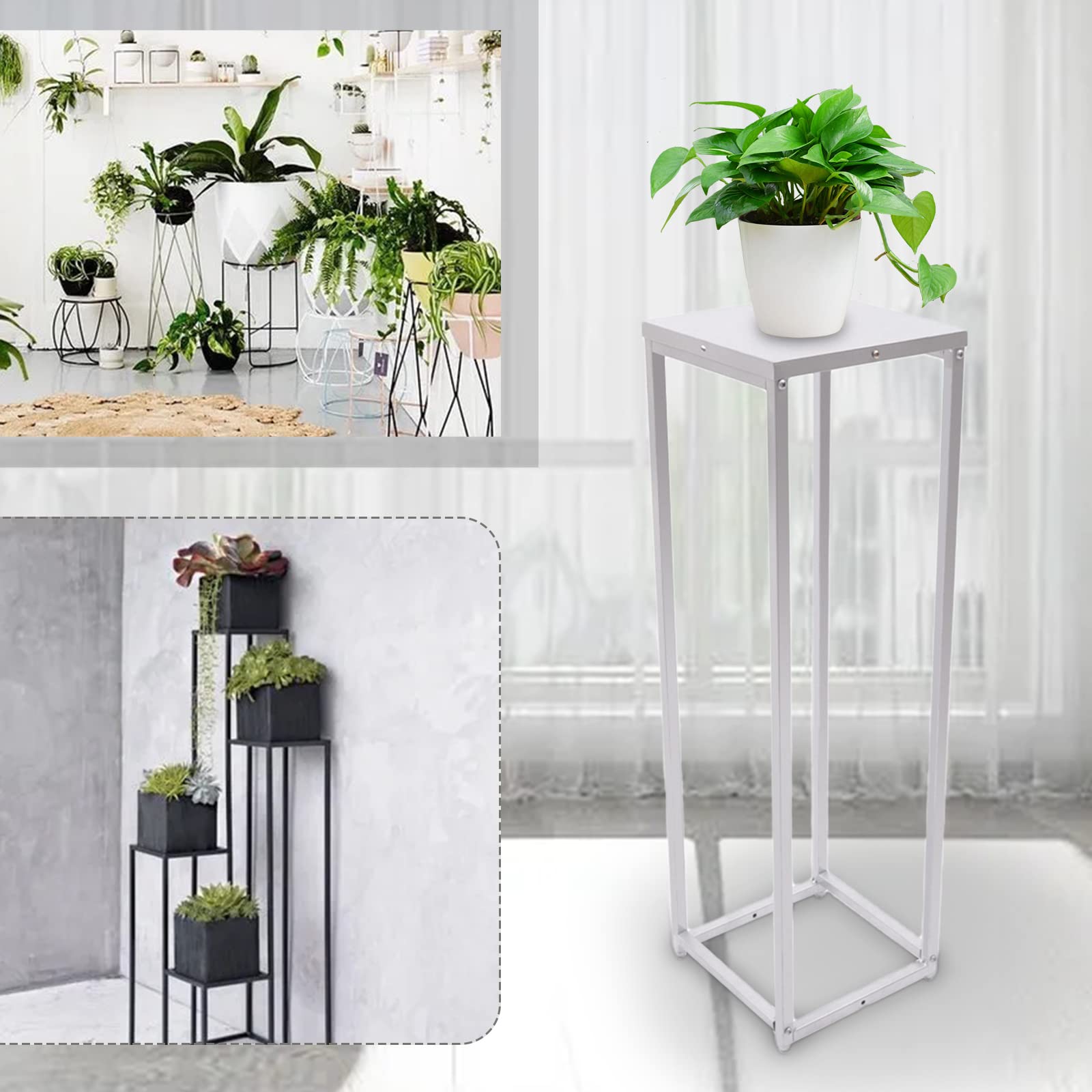 Supporto per fiori Supporto in metallo per piante da interno Colonna per piante Colonna decorativa quadrata Argento