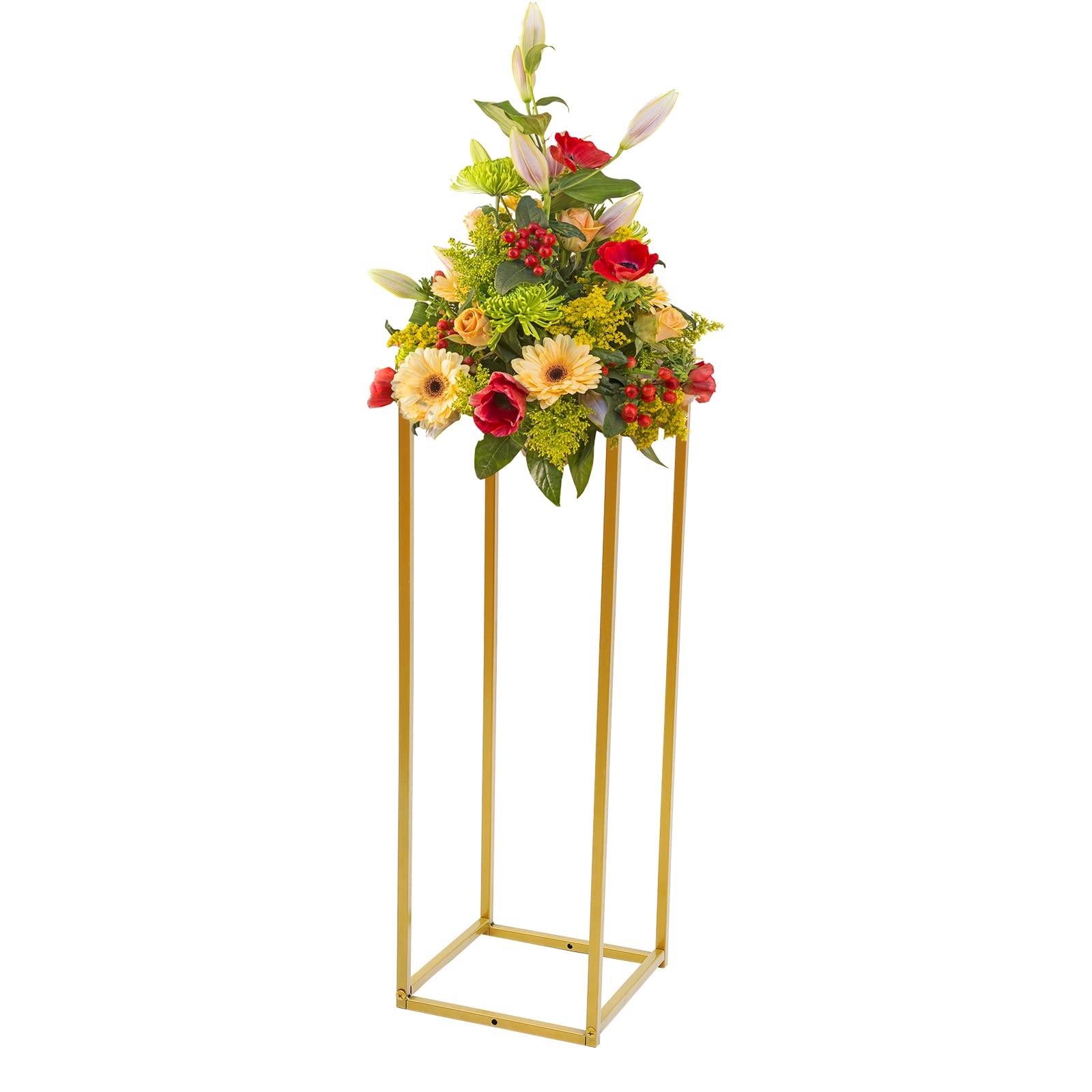 Elegante supporto per fiori in ferro oro 25x25x75 cm, portafiori per matrimoni con struttura in metallo vasi decorativi