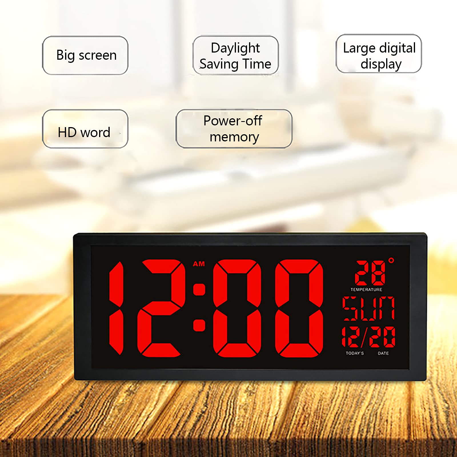Orologio da parete digitale del soggiorno del LED rosso con il sistema di visualizzazione del calendario della temperatura della data 12H