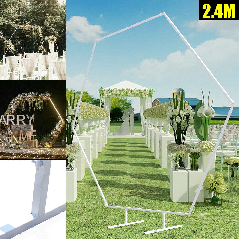 2,4m Arco di sfondo per matrimonio, stile moderno, a forma di esagonale, geometria, decorazione bianca