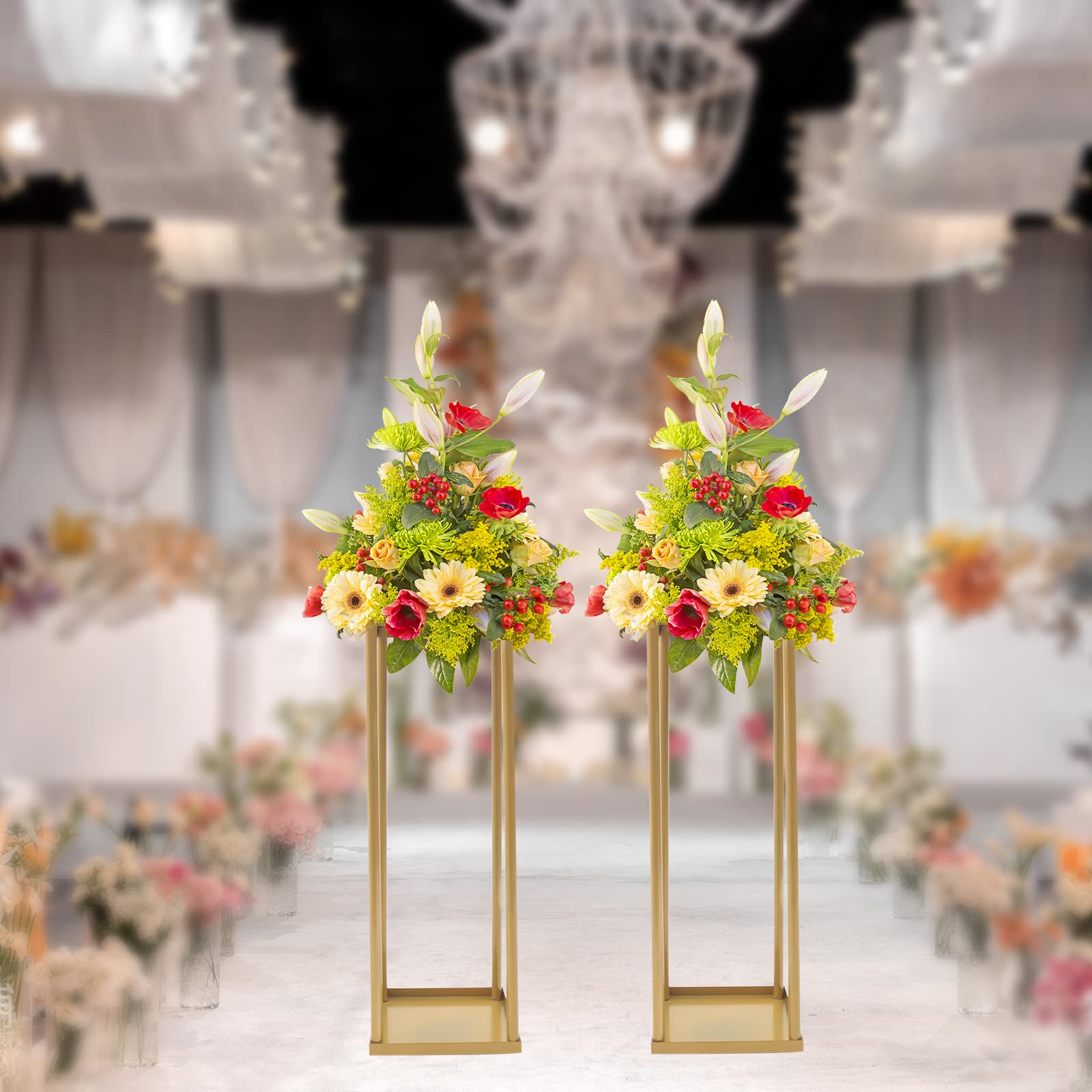 2 pezzi Supporto per fiori in oro Supporto da pavimento per matrimoni Colonna in metallo Supporto per fiori Composizione floreale