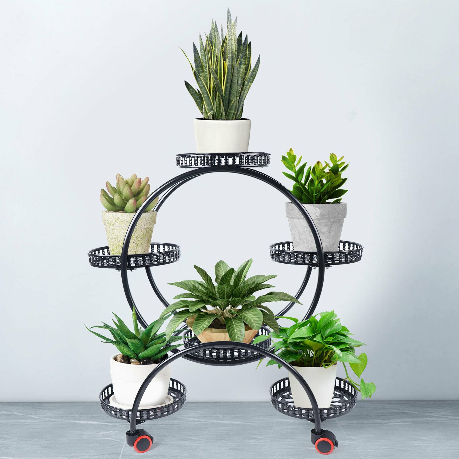 o per piante 6 vasi Scaffale per vasi da fiori in metallo per giardino Decorazioni per la casa Vassoi da soggiorno Nero