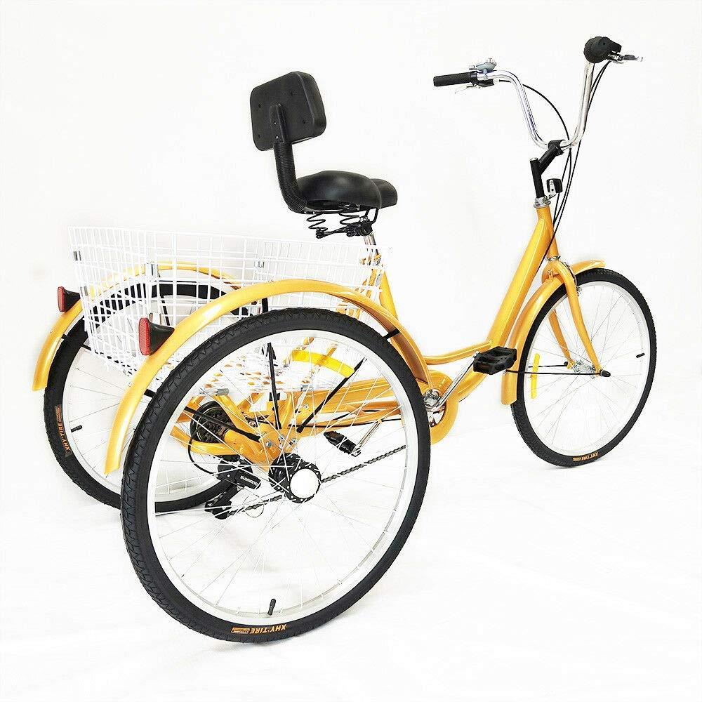24" 6 velocità, triciclo per adulti + con cestino, giallo (senza luce)