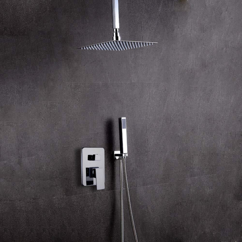 Sistema doccia a scomparsa in acciaio inox, set doccia quadrato con soffione a pioggia e doccetta, 30*30cm