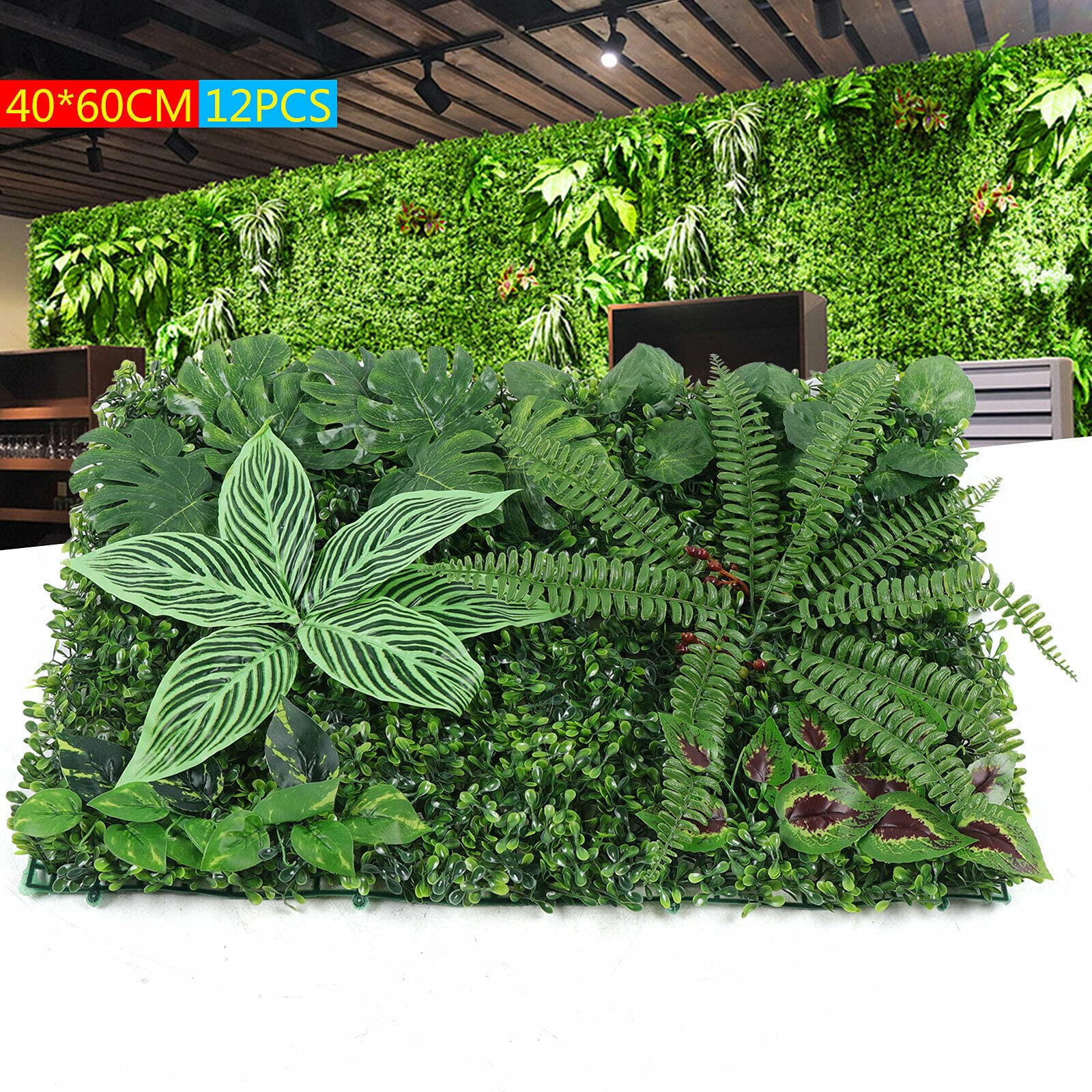 12 pezzi di piante artificiali da parete per prato, decorazione da giardino, 60 x 40 cm