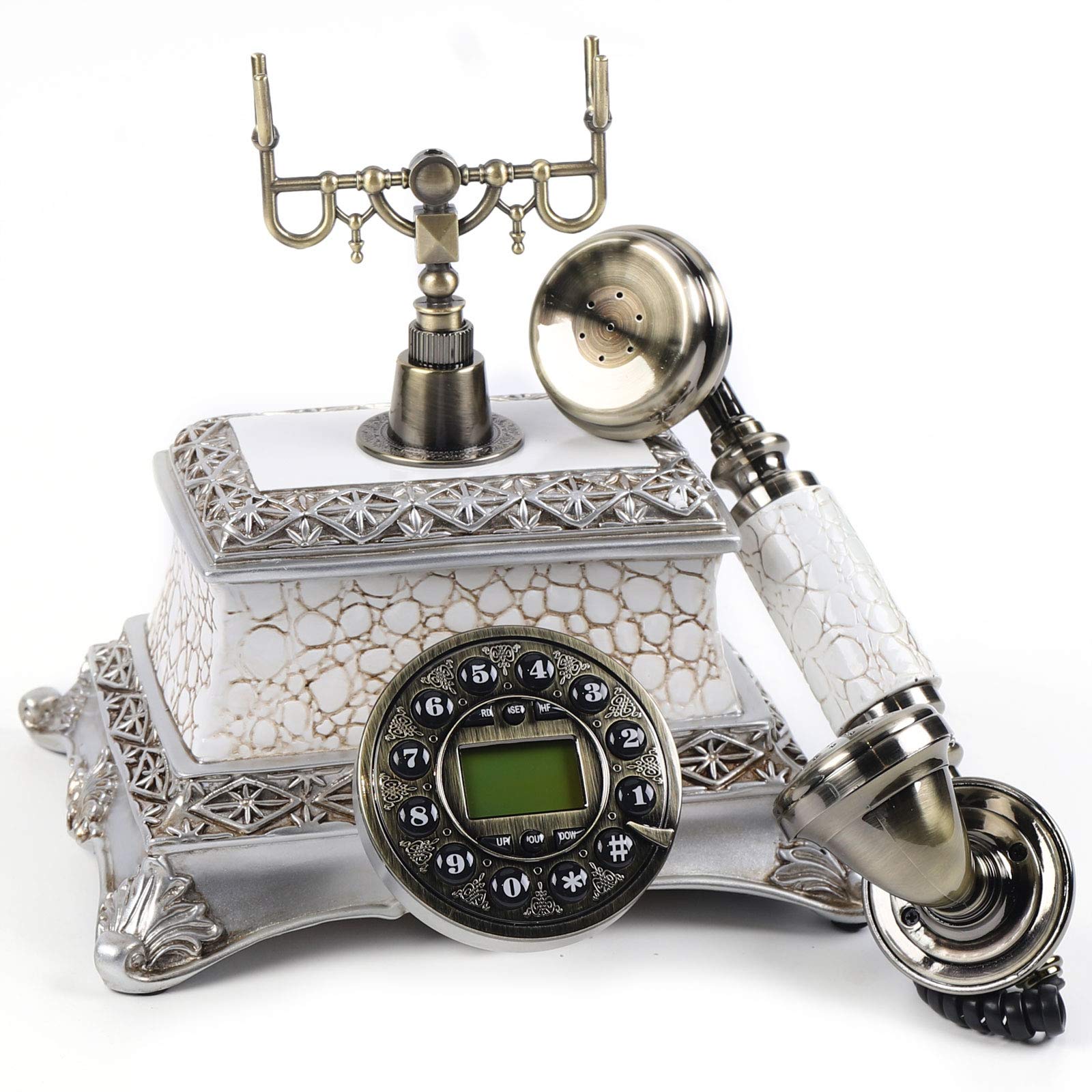 Antica linea telefonica nostalgica, linea telefonica libera decorativa da tavolo, resina + metallo