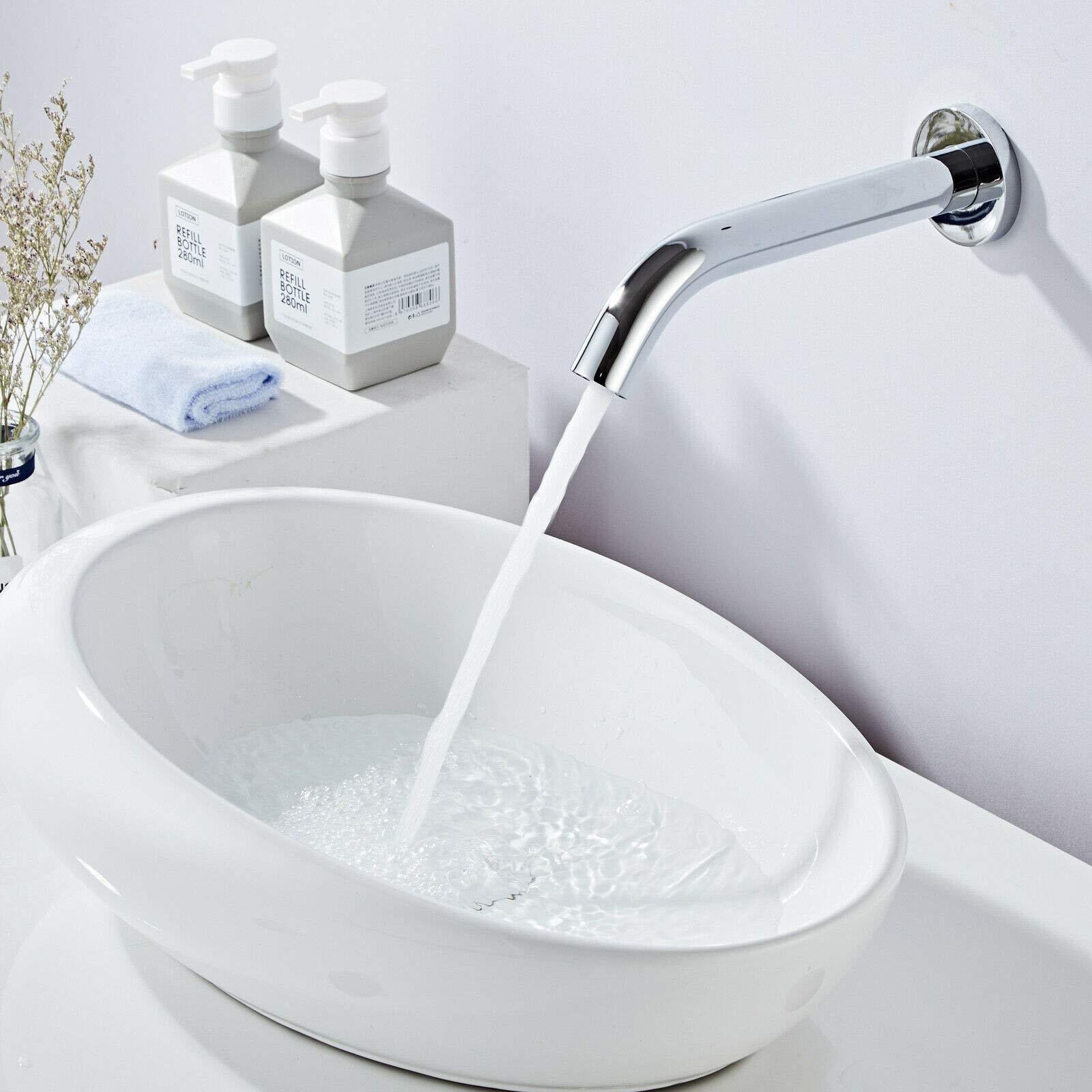 Rubinetto da bagno automatico con sensore a infrarossi montato a parete per acqua calda e fredda, in acciaio inox, rubinetto da bagno