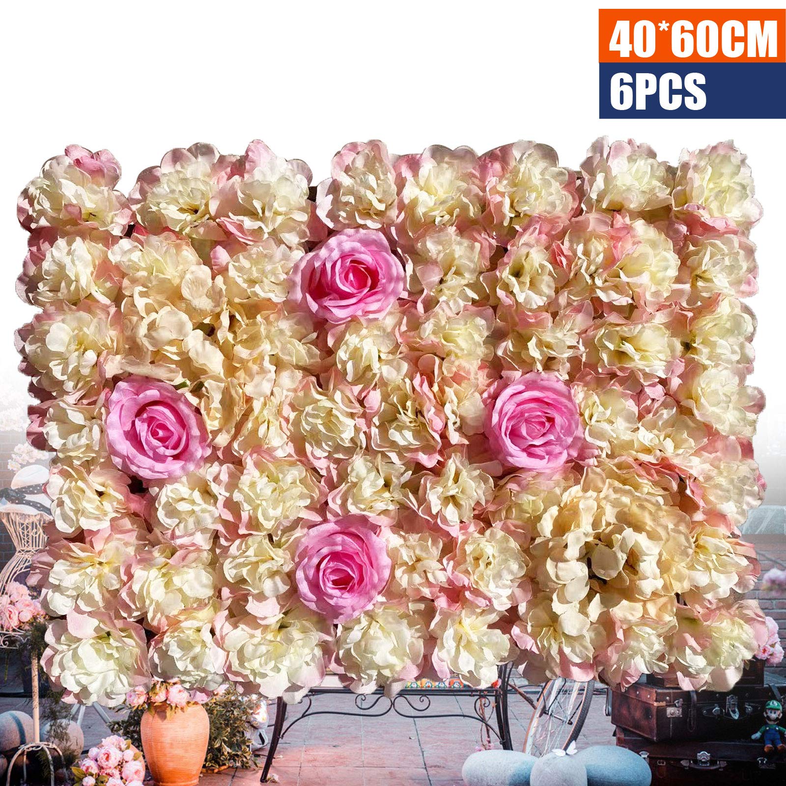 6 x sfondo floreale – Pannello da parete con rose artificiali