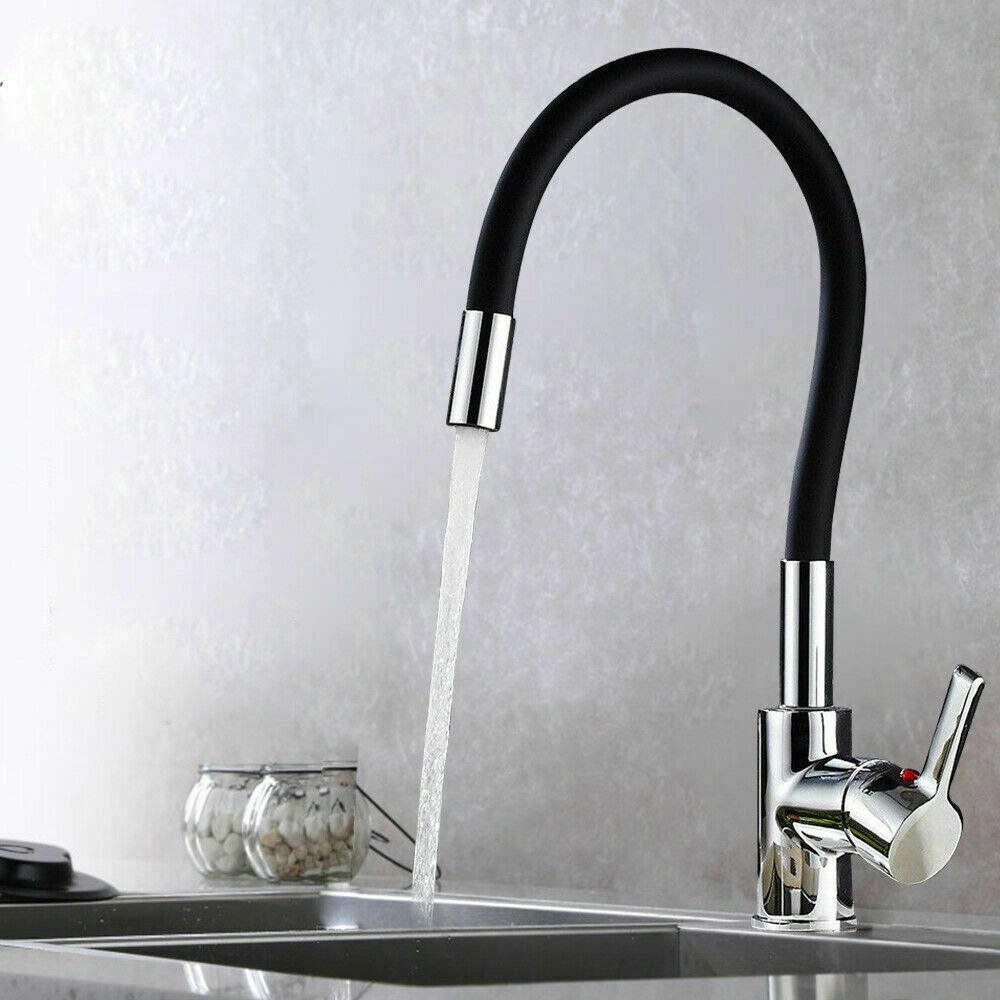 Rubinetto da cucina flessibile a 360° per lavabo da bagno, colore nero, con una sola mano, in ottone