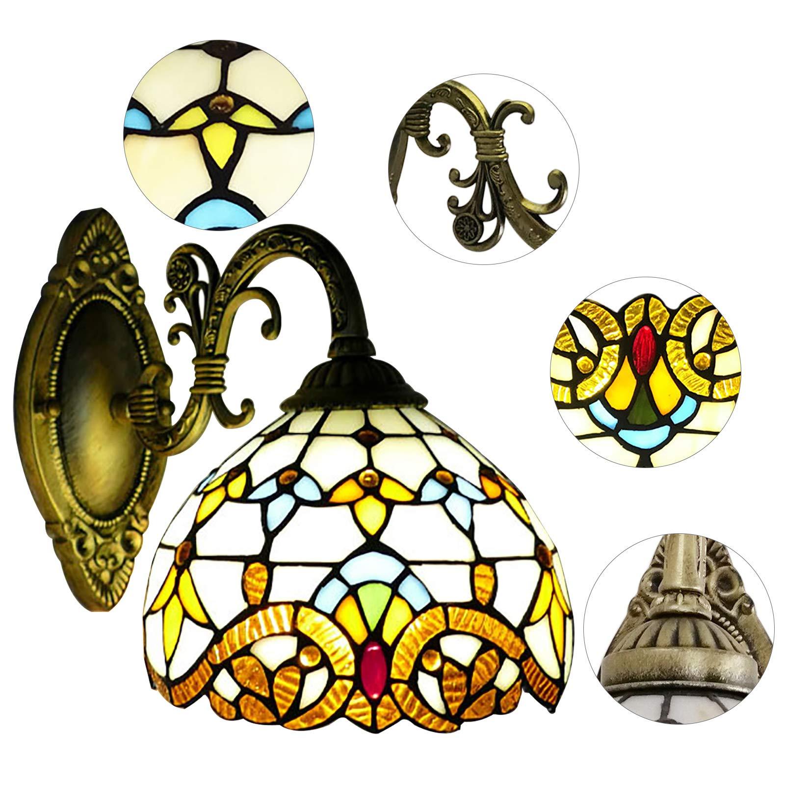 Lampada da parete Tiffany, E27, paralume vintage in vetro colorato, rustico, lampada da parete, lampada da comodino