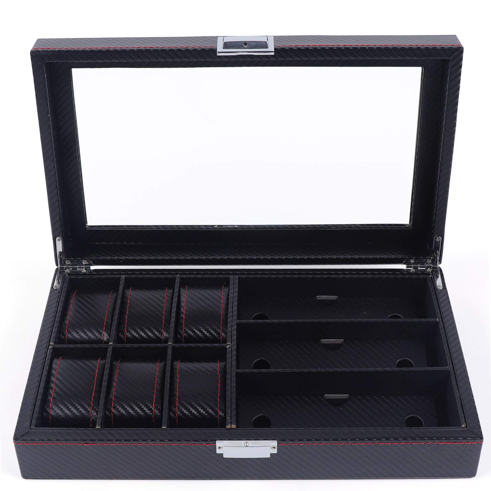 6 scatole di orologi in pelle nera scatole di gioielli e 3 scatole per occhiali