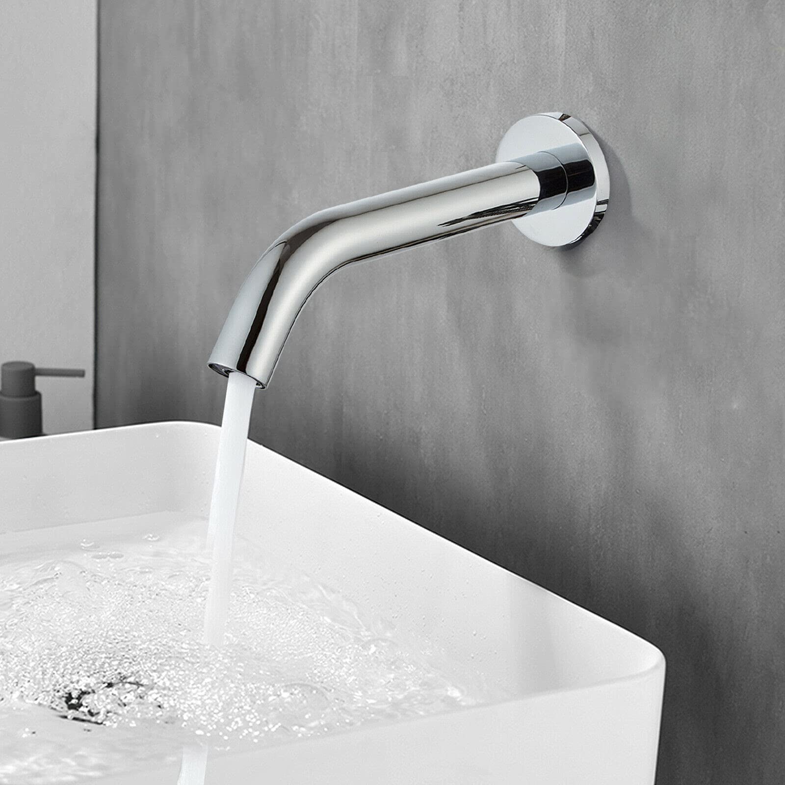 Rubinetto da bagno automatico con sensore a infrarossi montato a parete per acqua calda e fredda, in acciaio inox, rubinetto da bagno
