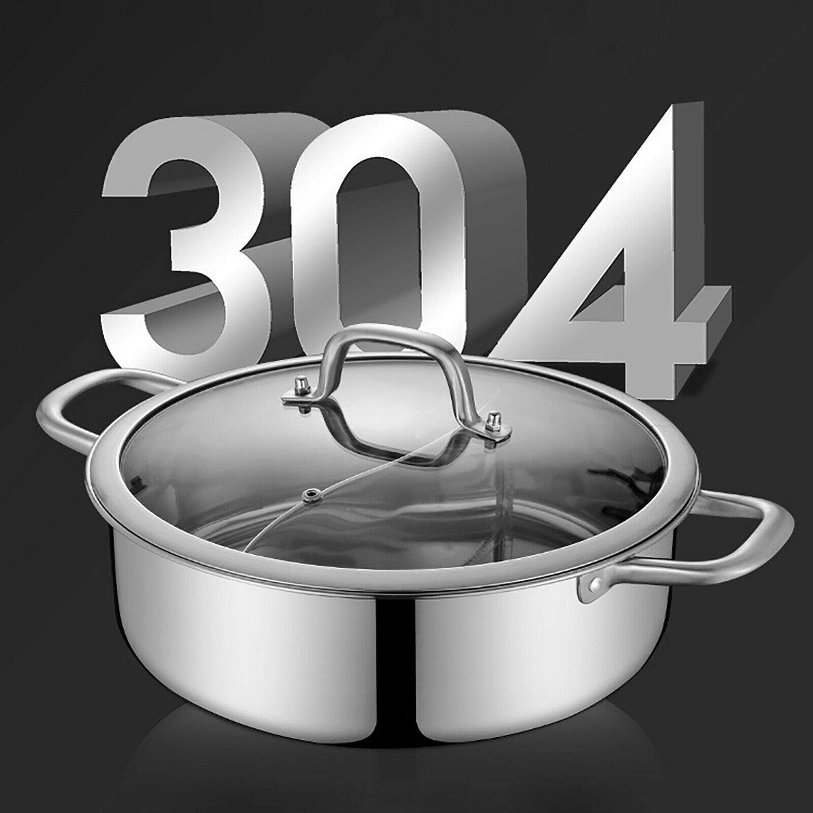 Pentola di cottura Hot Pot 304 in acciaio inox con 2 mestoli di zuppa, divisore e coperchio