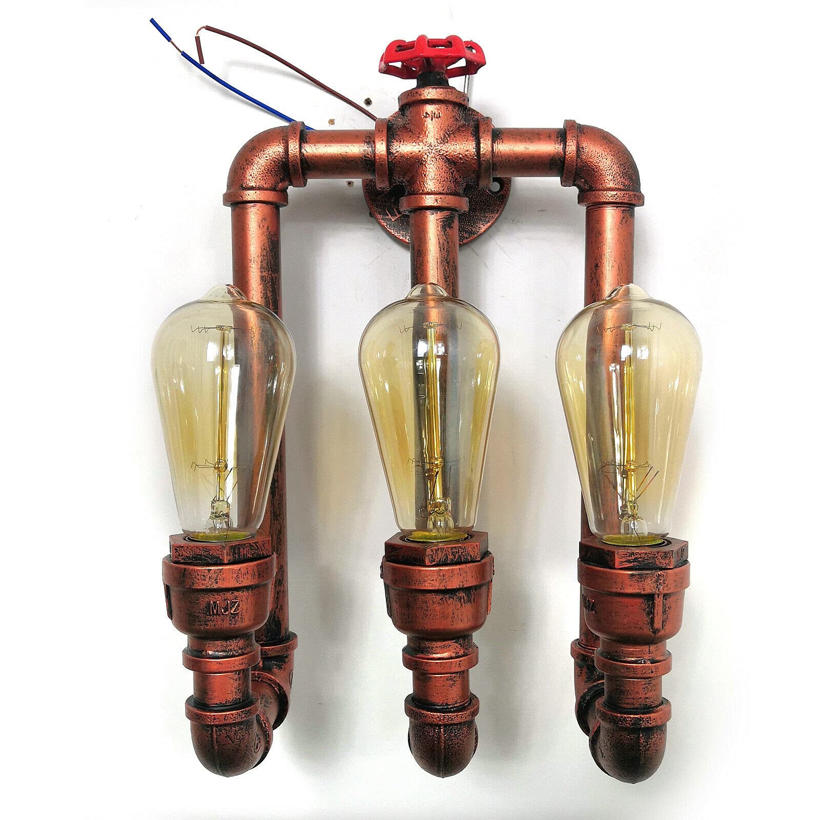 Lampada a sospensione industriale a tubo d'acqua, stile vintage, stile steampunk, in ferro e metallo, 3 lampadine St64