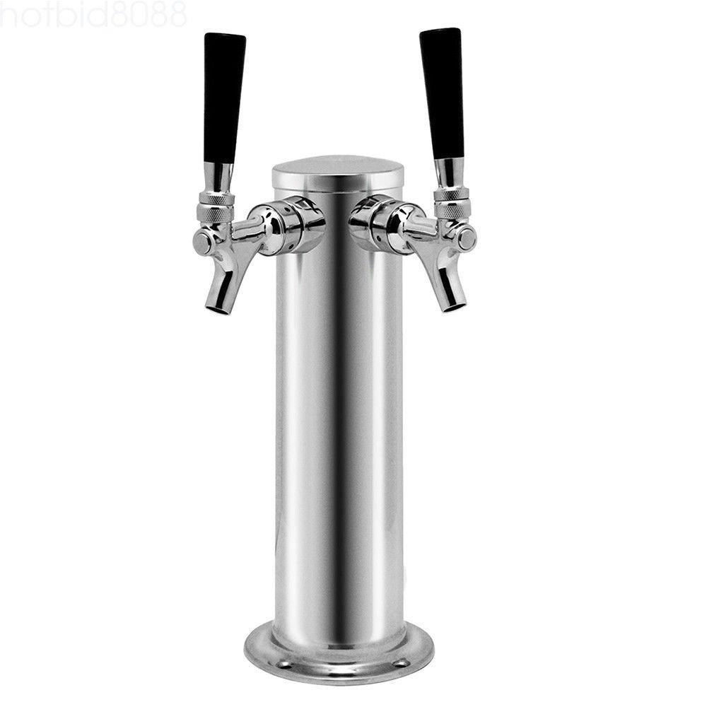 Colonna di birra in acciaio inox, distributore di bevande con 2 rubinetti argento
