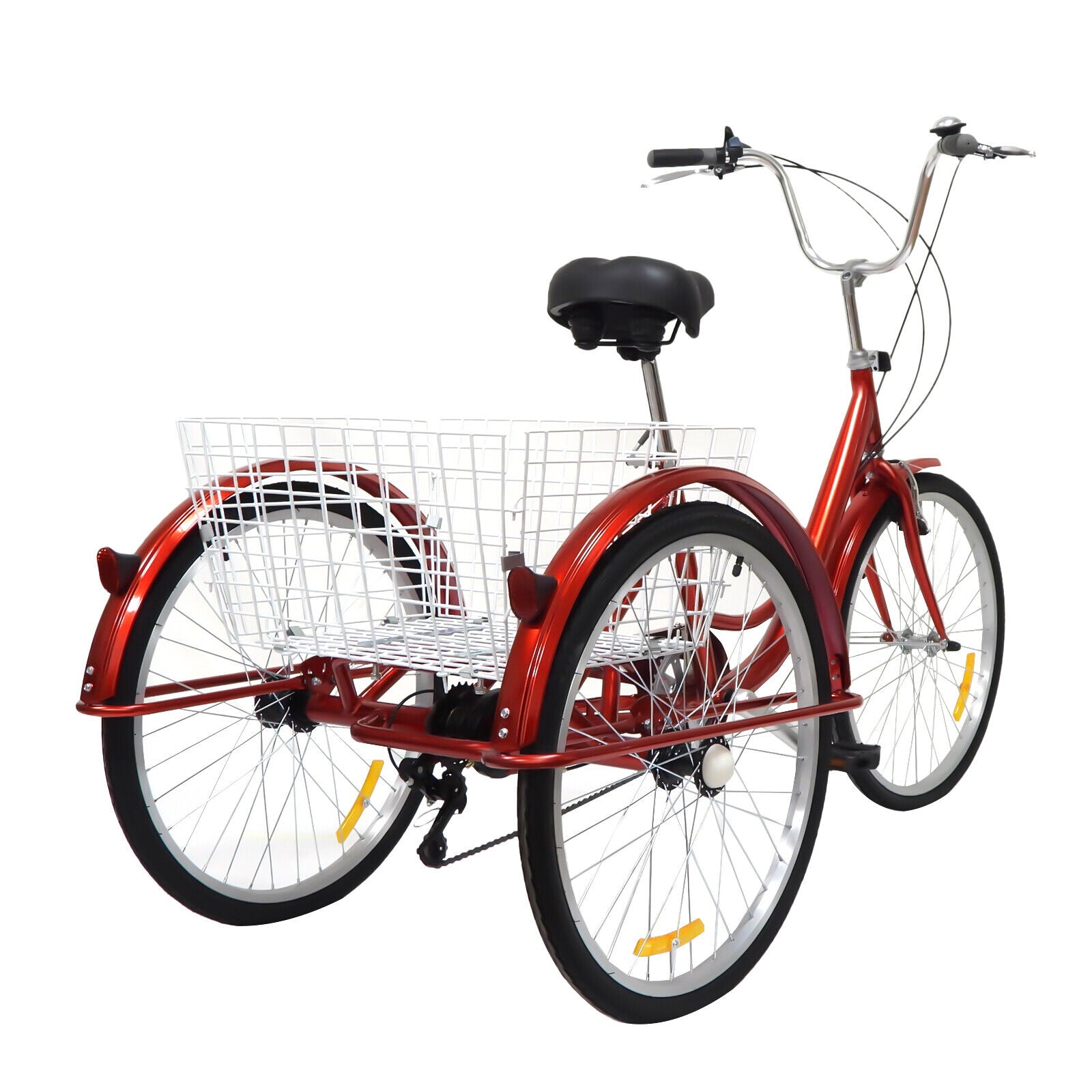 Triciclo Rosso da 24" a 6 Marce per Adulti, Triciclo per Adulti con Cestino per la Spesa