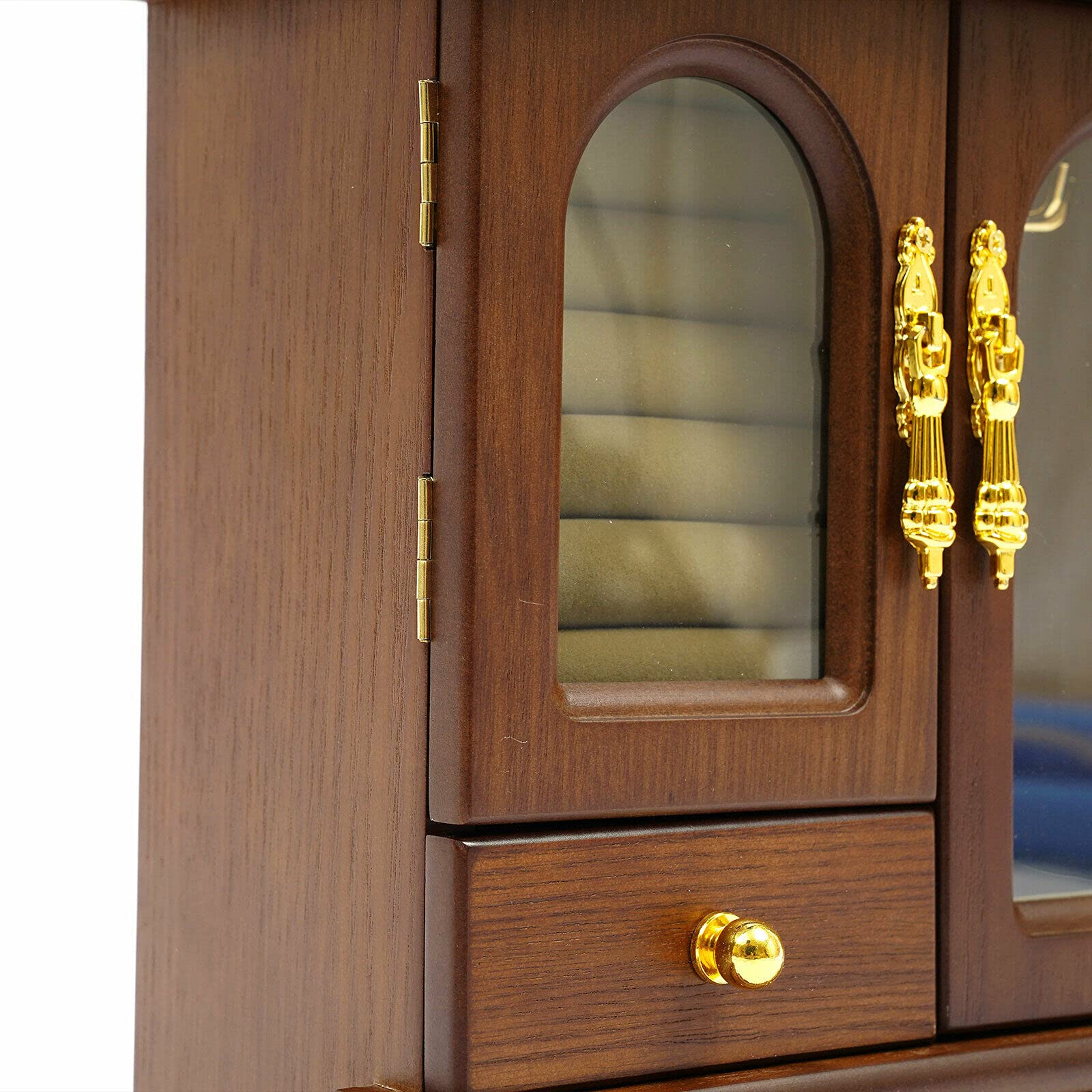 Portagioie in legno con 2 cassetti, porta in vetro, per gioielli, orecchini, collane, 21,5 x 11 x 27 cm