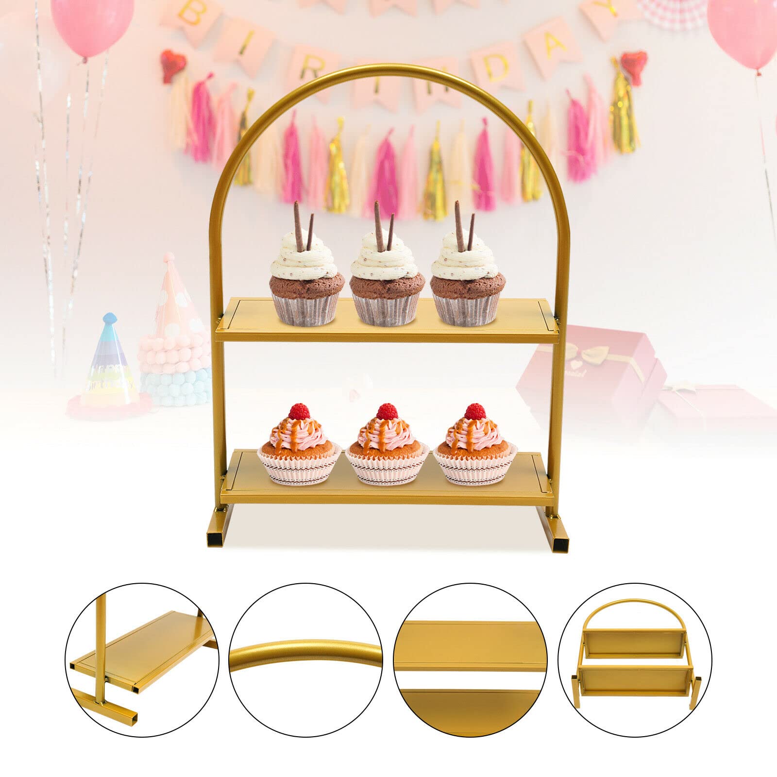 Alzata per cupcake in metallo a 2 livelli Alzata in oro per torte per dolci da dessert da dessert per feste di matrimonio