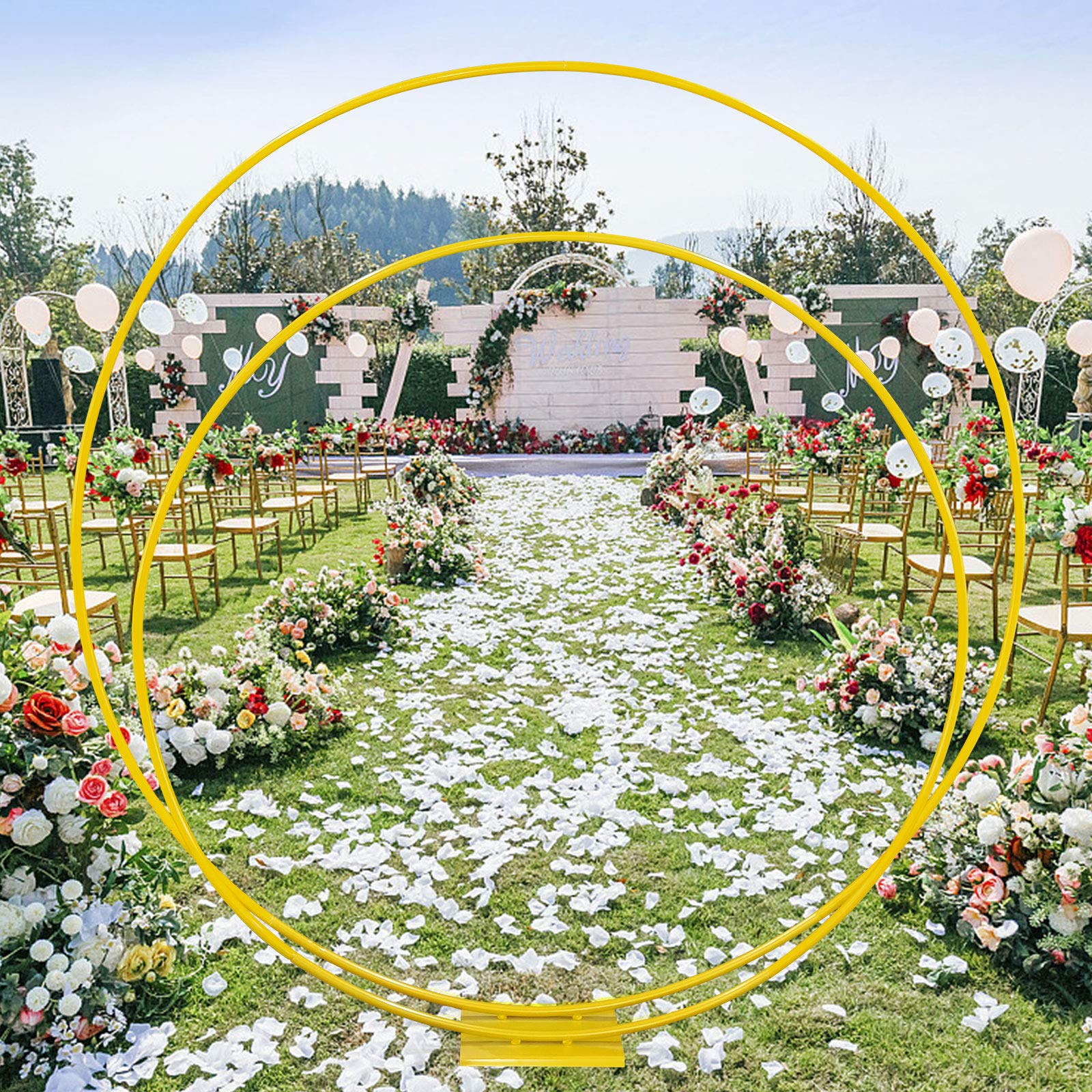 Arco di nozze rotondo Arco di rose in metallo, doppio cerchio Moongate Arch, Balloon Arch Outdoor Prato Wedding Door Background Decor