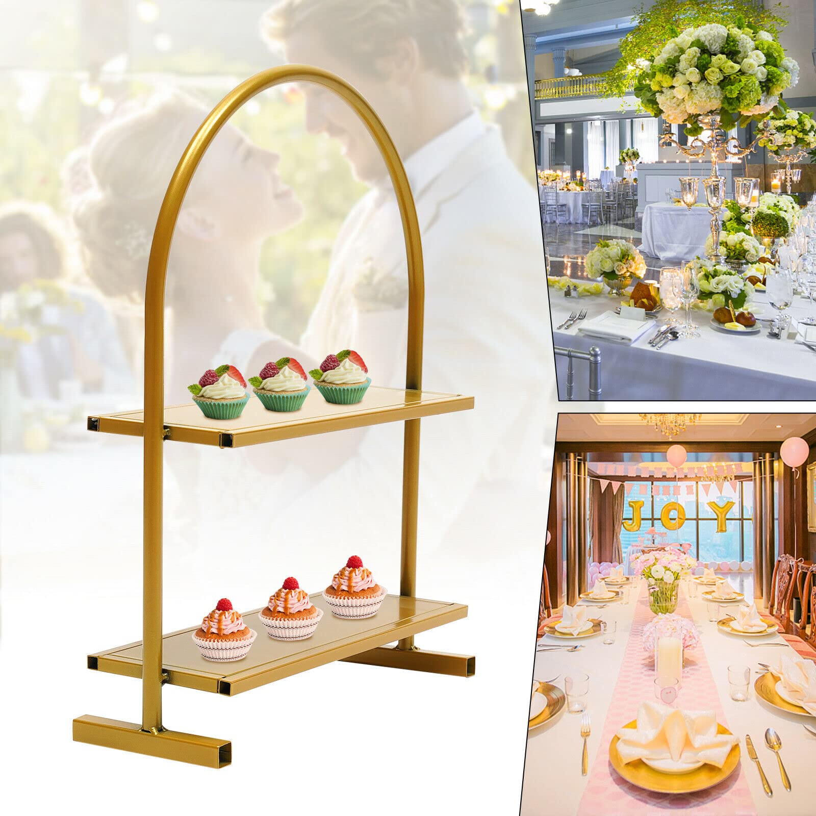 Alzata per cupcake in metallo a 2 livelli Alzata in oro per torte per dolci da dessert da dessert per feste di matrimonio