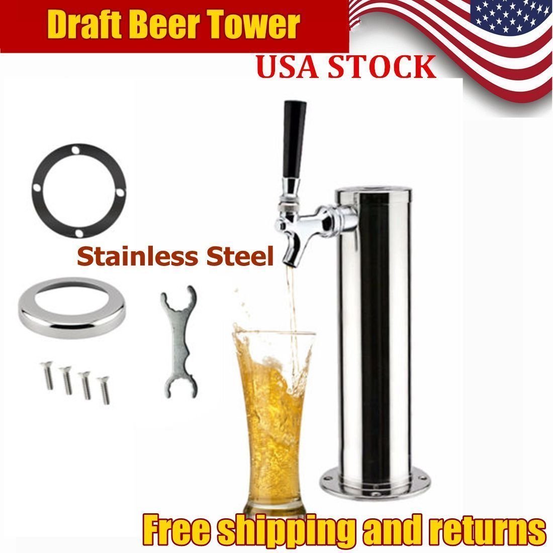 Torre di birra d'argento, erogatore di birra in acciaio inox (3 rubinetti)
