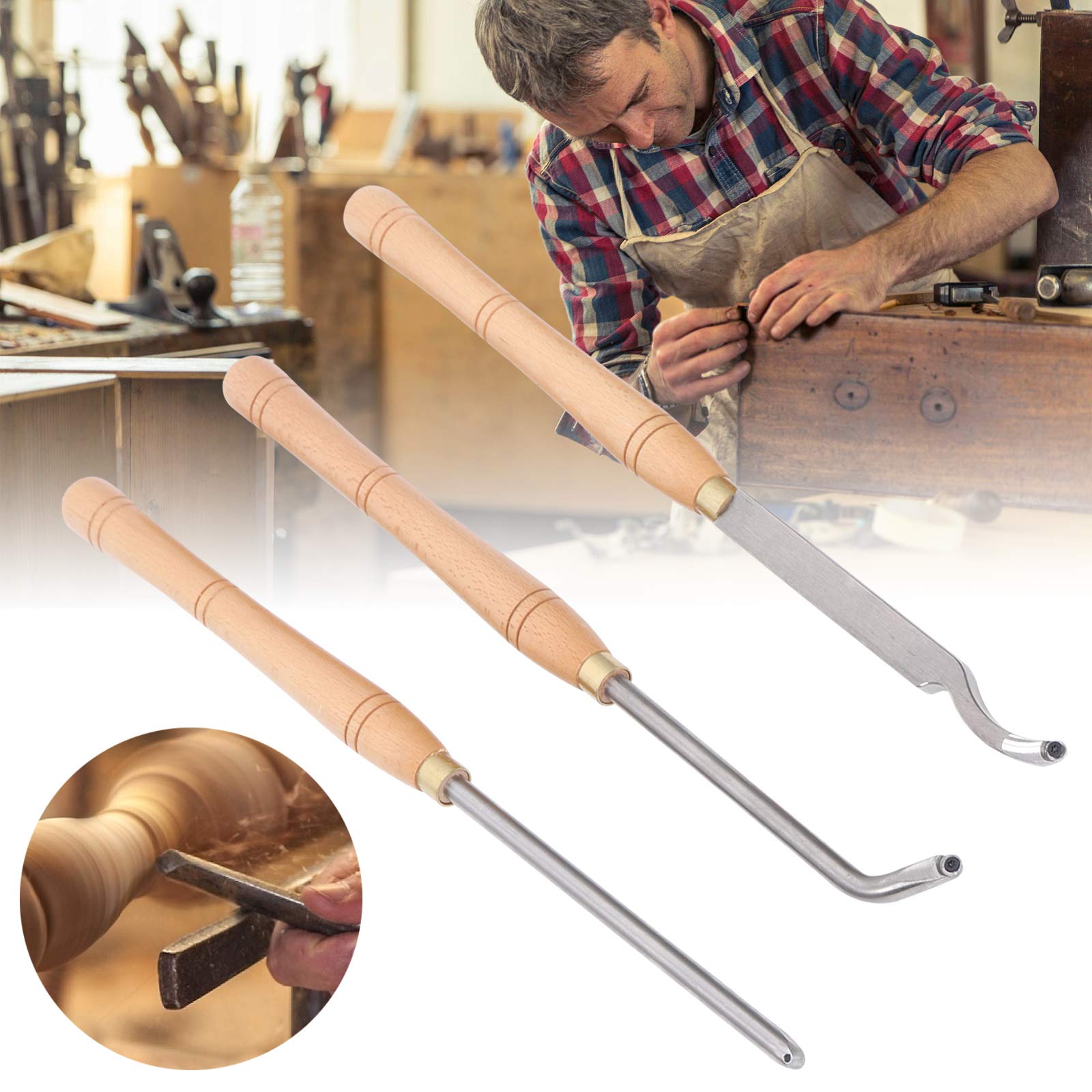 Set di scalpelli con manico in legno, scalpello in legno tagliato, 3 pezzi, utensili rotanti in metallo duro per tornitore, scalpello per legno