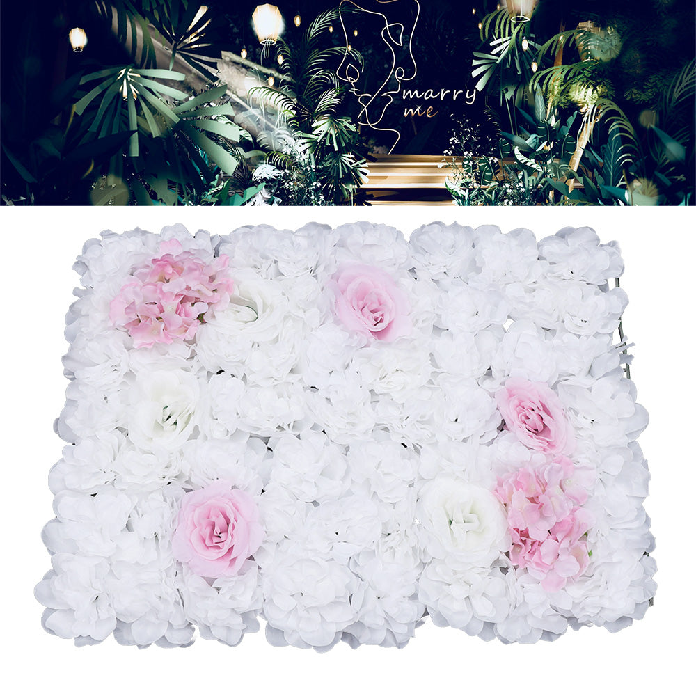 6 pezzi di fiori artificiali di seta da parete, pannelli da parete con rose e rose di colore bianco e rosa (40 x 60 cm