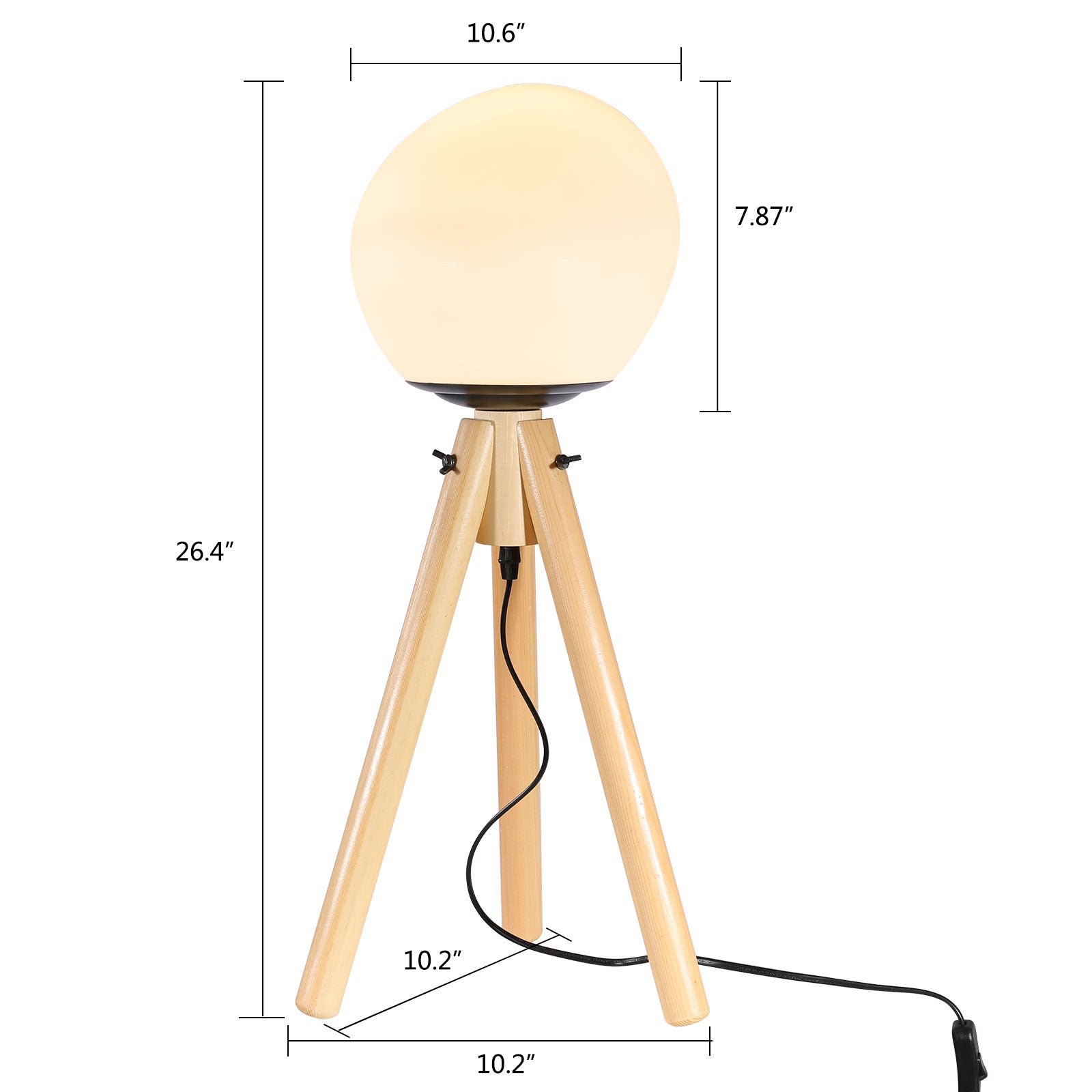 Lampada da comodino a LED, in legno, rotonda, lampada da tavolo E27 Tripod, stile minimalista per camera da letto
