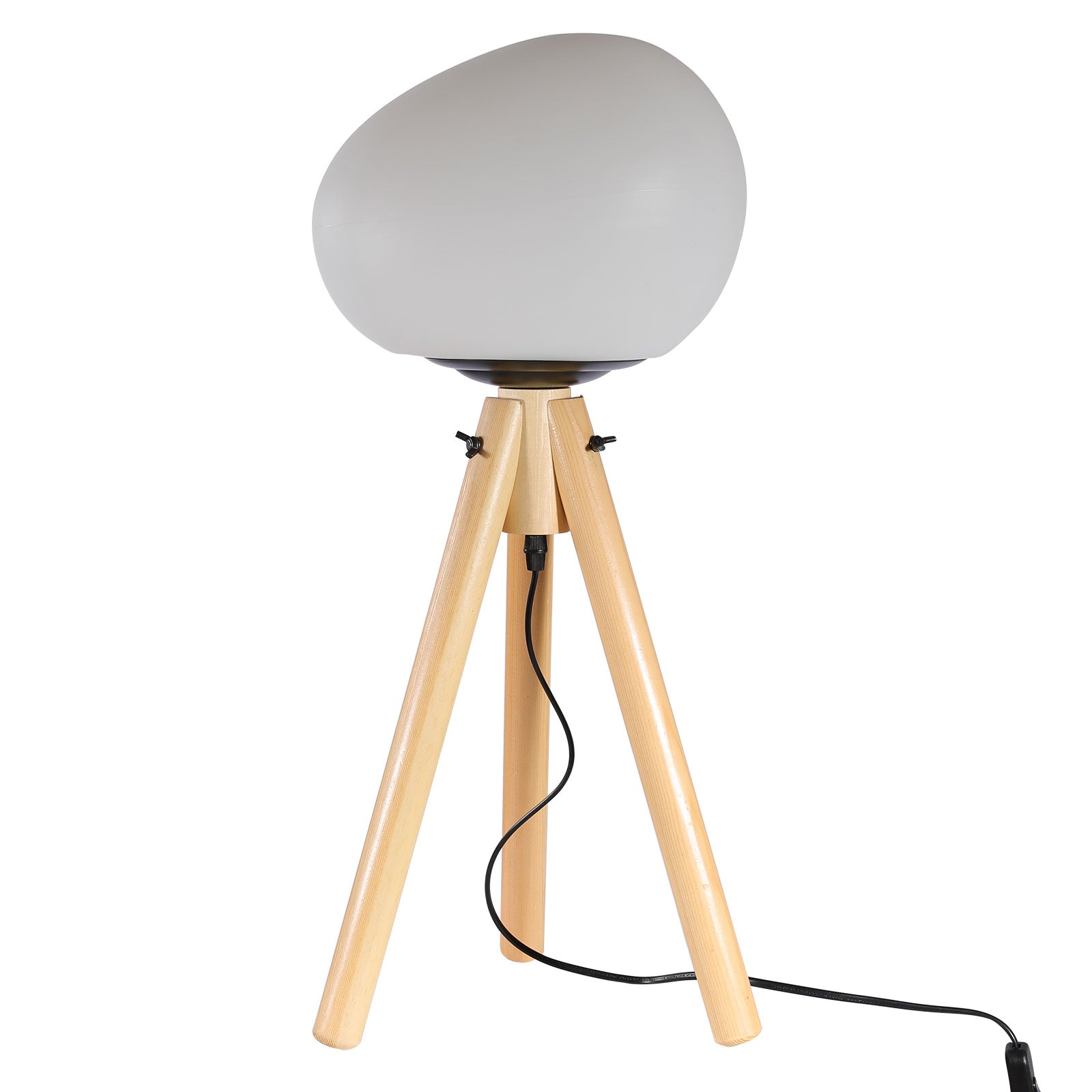 Lampada da comodino a LED, in legno, rotonda, lampada da tavolo E27 Tripod, stile minimalista per camera da letto